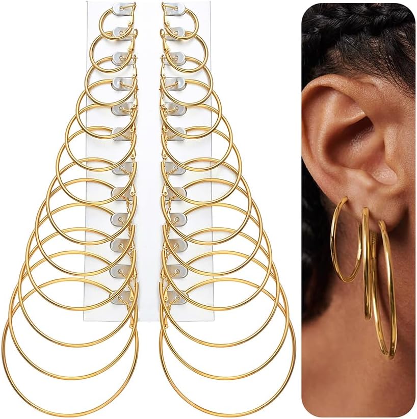 Assorted Gold Finish Hoop Earrings for Women, 18 Pairs Set - Image 9