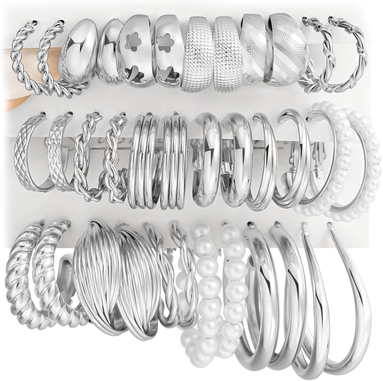Assorted Gold Finish Hoop Earrings for Women, 18 Pairs Set - Image 16