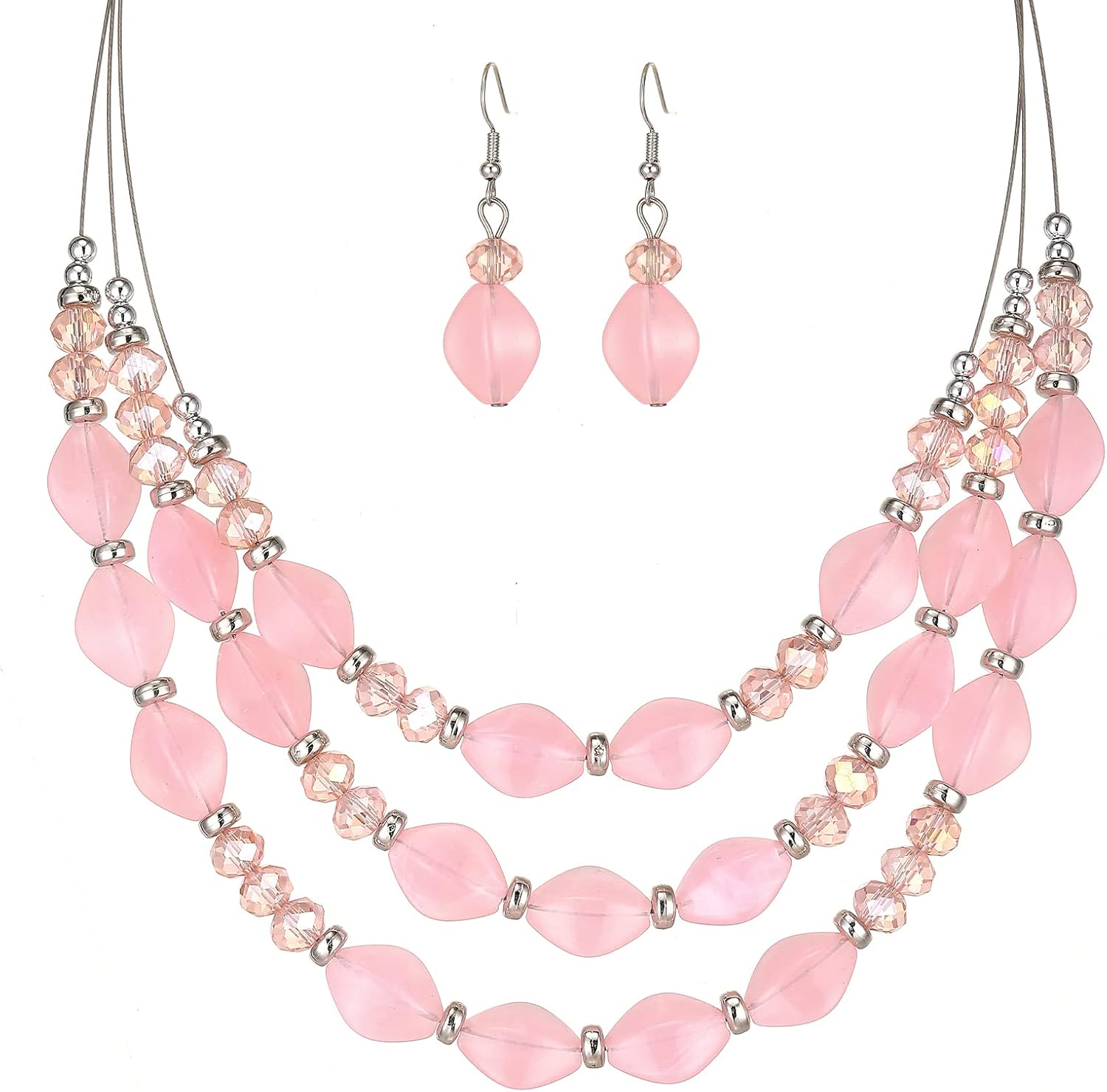 Blue Beaded Layered Necklace with Matching Drop Earrings Set - Image 17