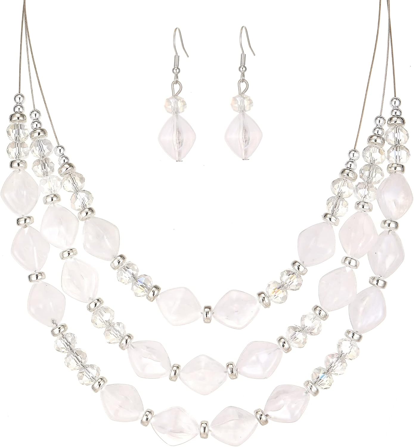 Blue Beaded Layered Necklace with Matching Drop Earrings Set - Image 12