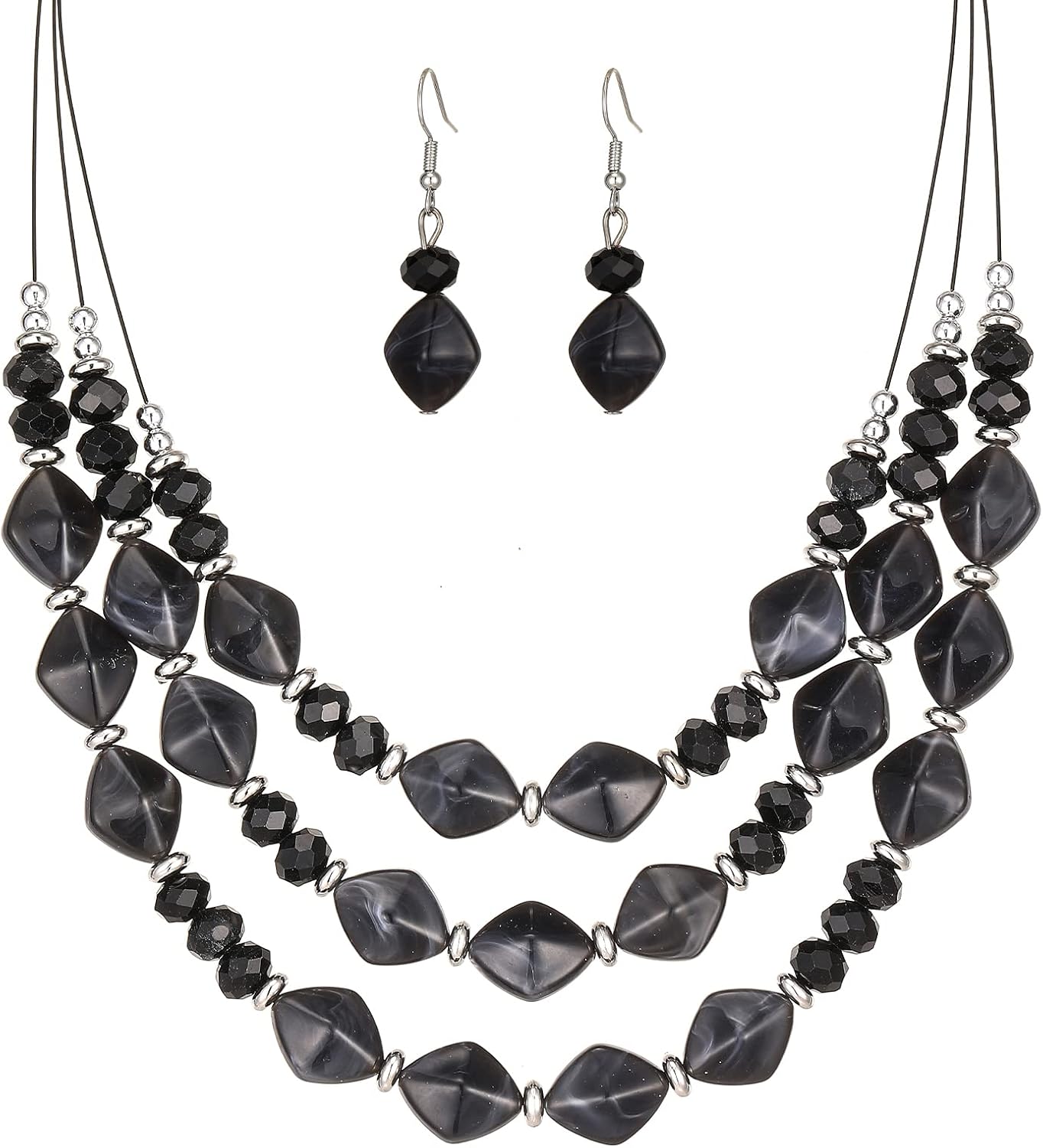 Blue Beaded Layered Necklace with Matching Drop Earrings Set - Image 18