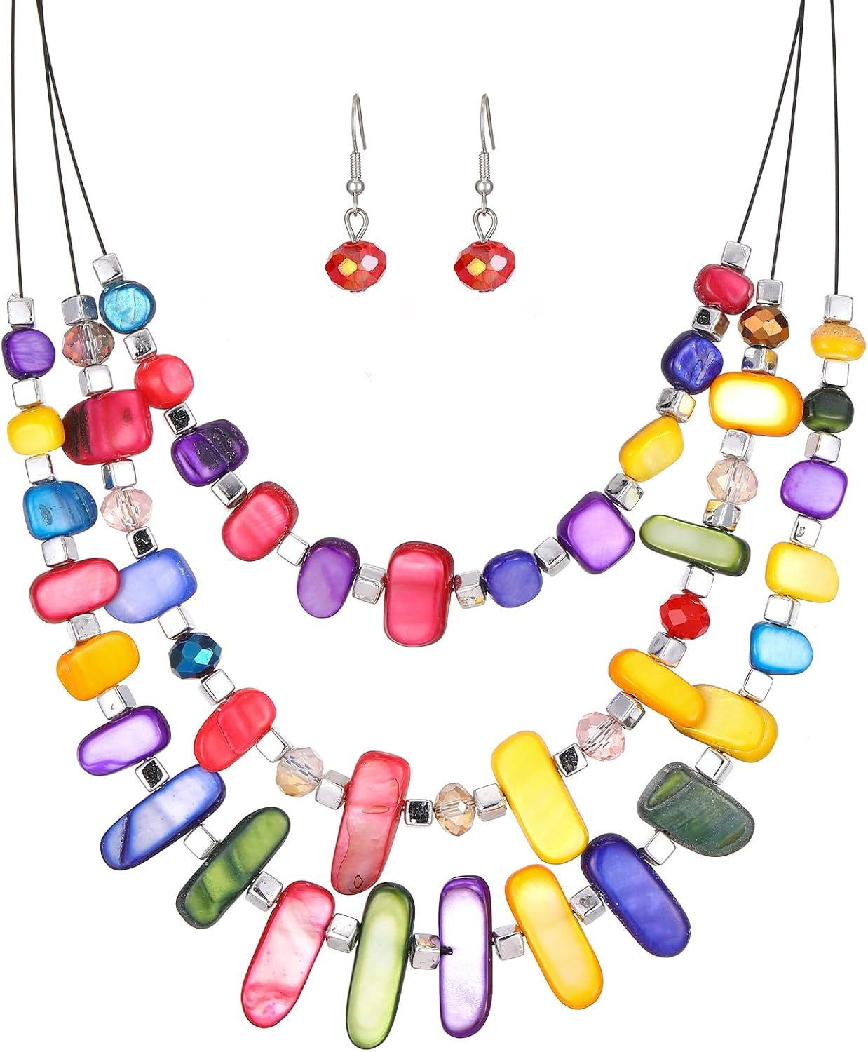 Blue Beaded Layered Necklace with Matching Drop Earrings Set - Image 16