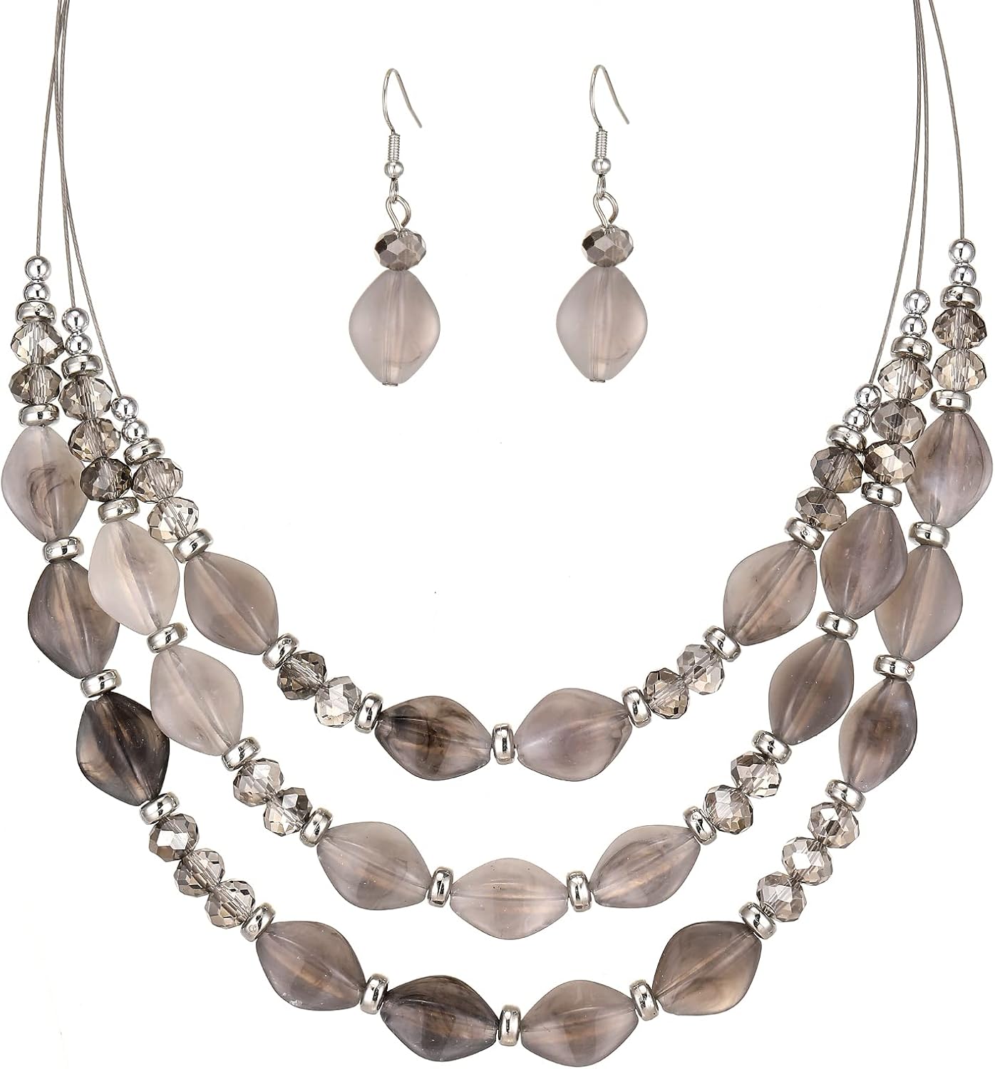 Blue Beaded Layered Necklace with Matching Drop Earrings Set - Image 10