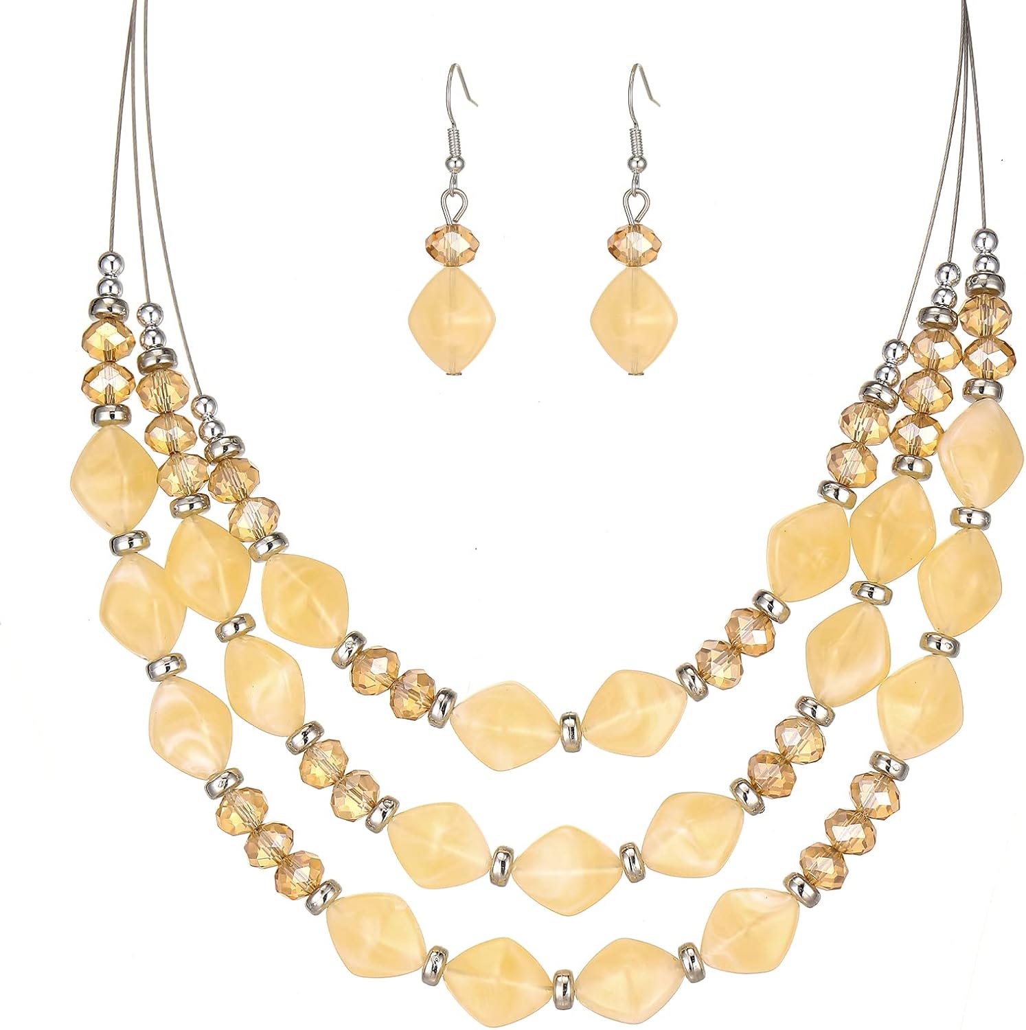 Blue Beaded Layered Necklace with Matching Drop Earrings Set - Image 13