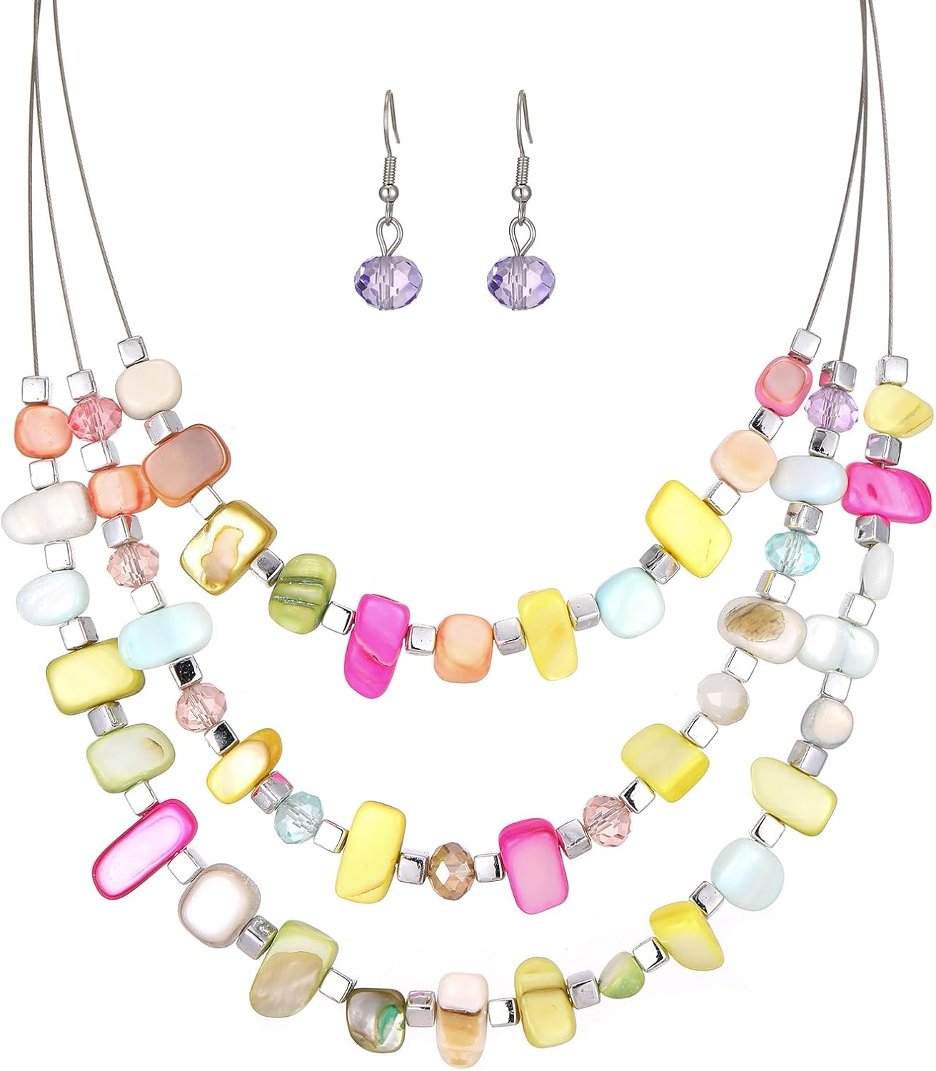 Blue Beaded Layered Necklace with Matching Drop Earrings Set - Image 14