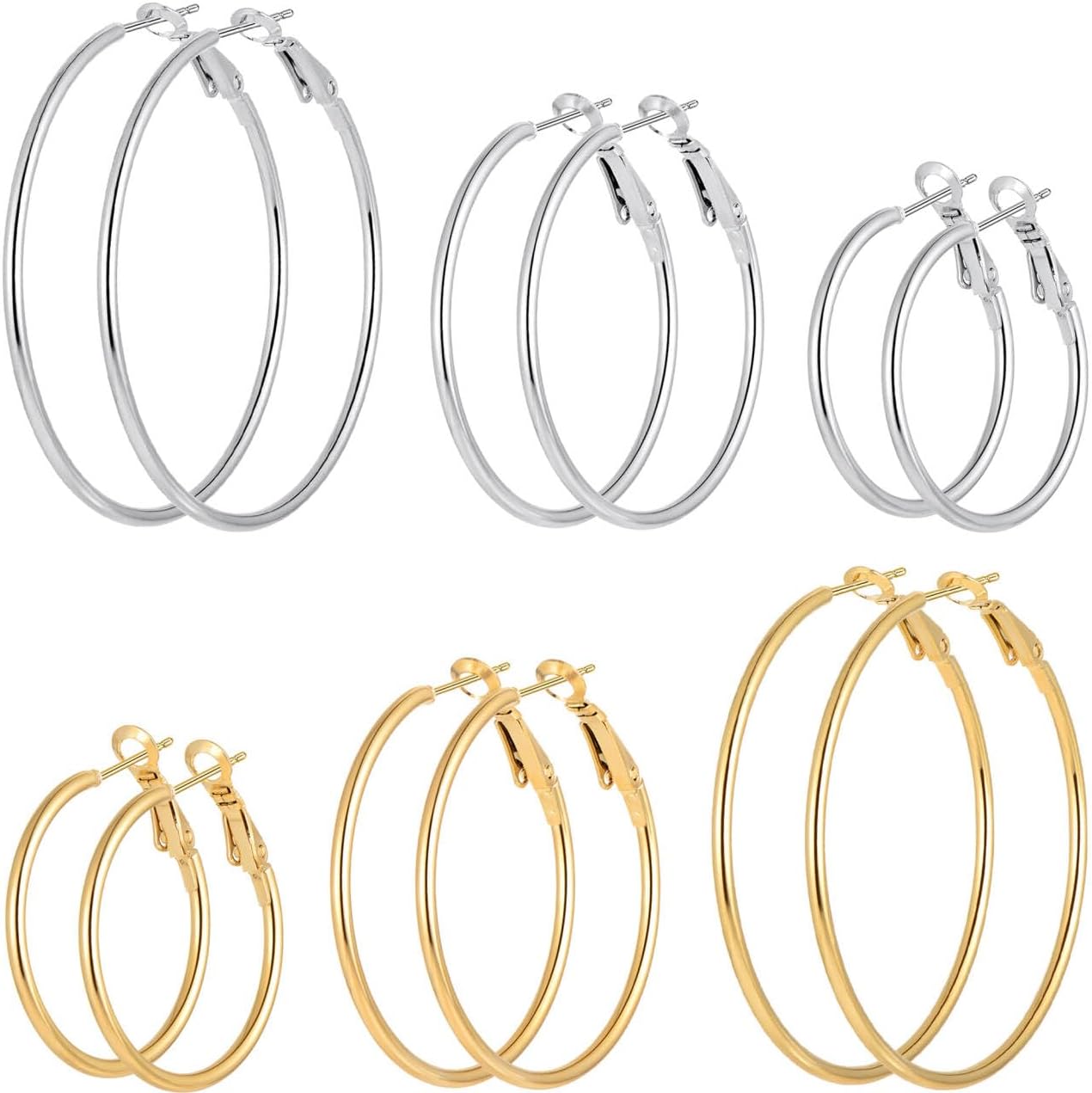 Assorted Plated Hoop Earrings Set for Women, Multiple Pairs