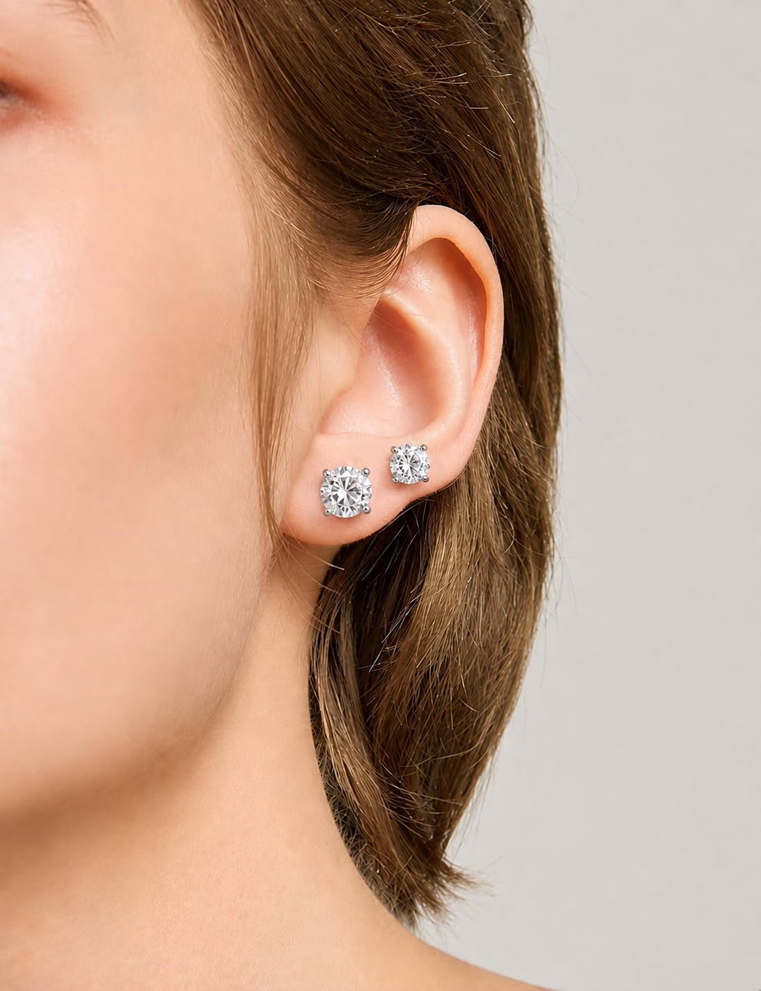 Six Pairs Round Cubic Zirconia Stud Earrings Set, Assorted Sizes - Image 7