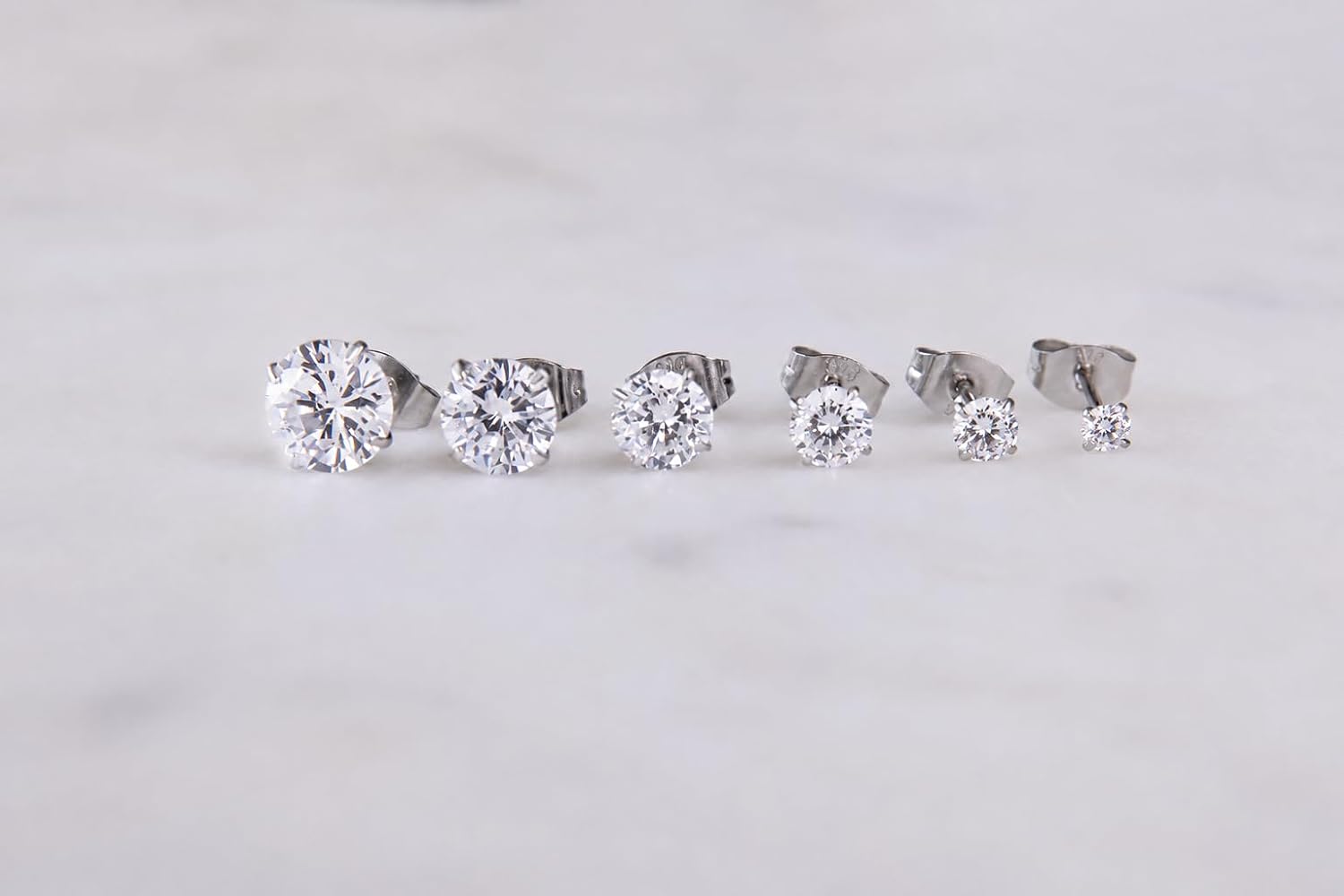 Six Pairs Round Cubic Zirconia Stud Earrings Set, Assorted Sizes - Image 8