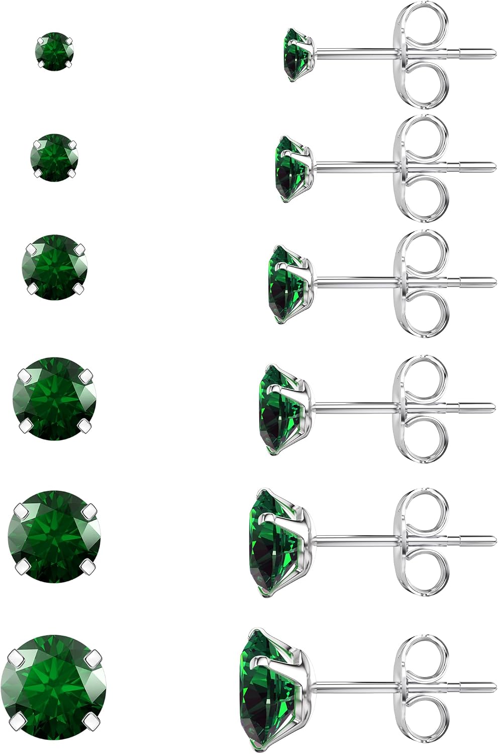 Six Pairs Round Cubic Zirconia Stud Earrings Set, Steel Finish - Image 10