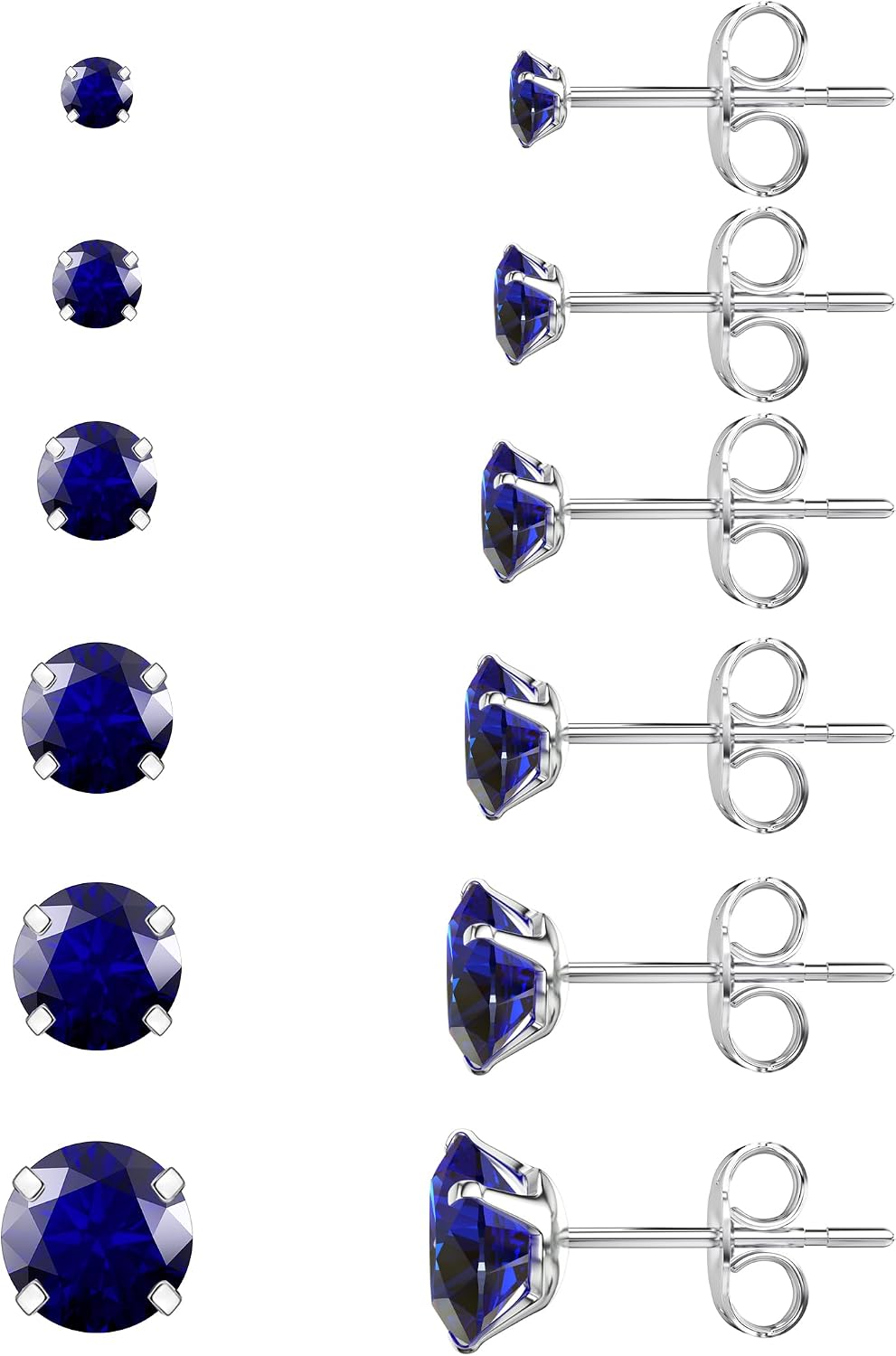 Six Pairs Round Cubic Zirconia Stud Earrings Set, Steel Finish - Image 11