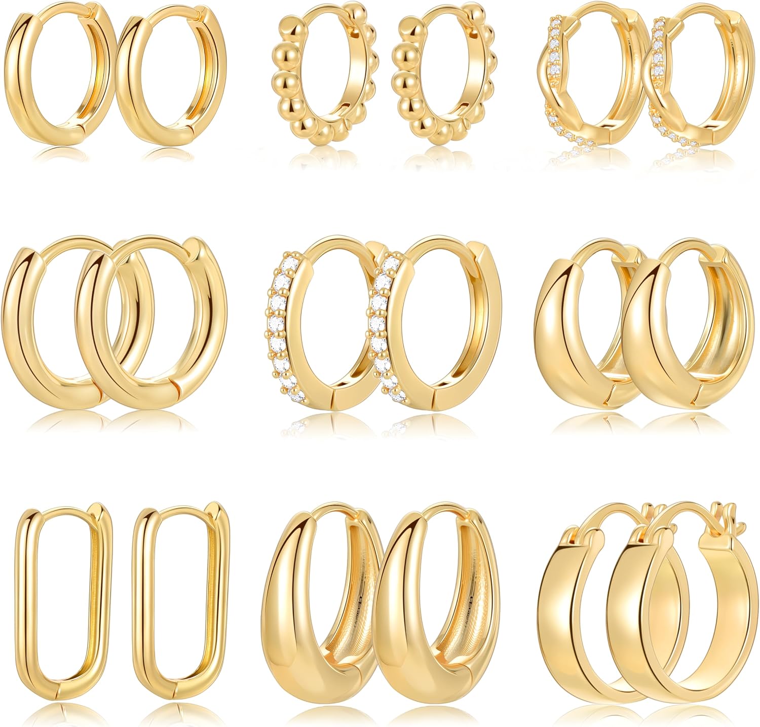 Nine Pairs Assorted Gold Finish Hoop Earrings Set