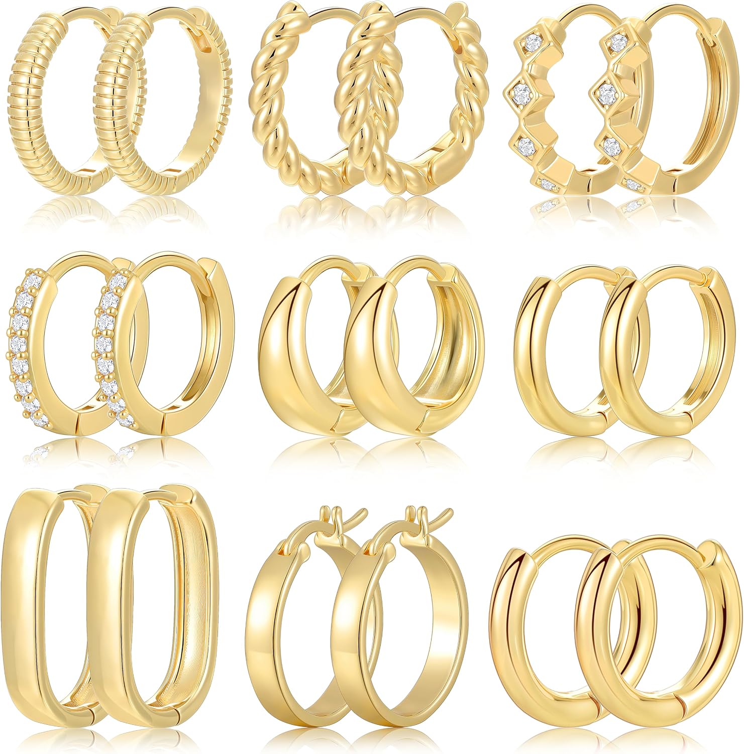 Nine Pairs Assorted Gold Finish Hoop Earrings Set - Image 8