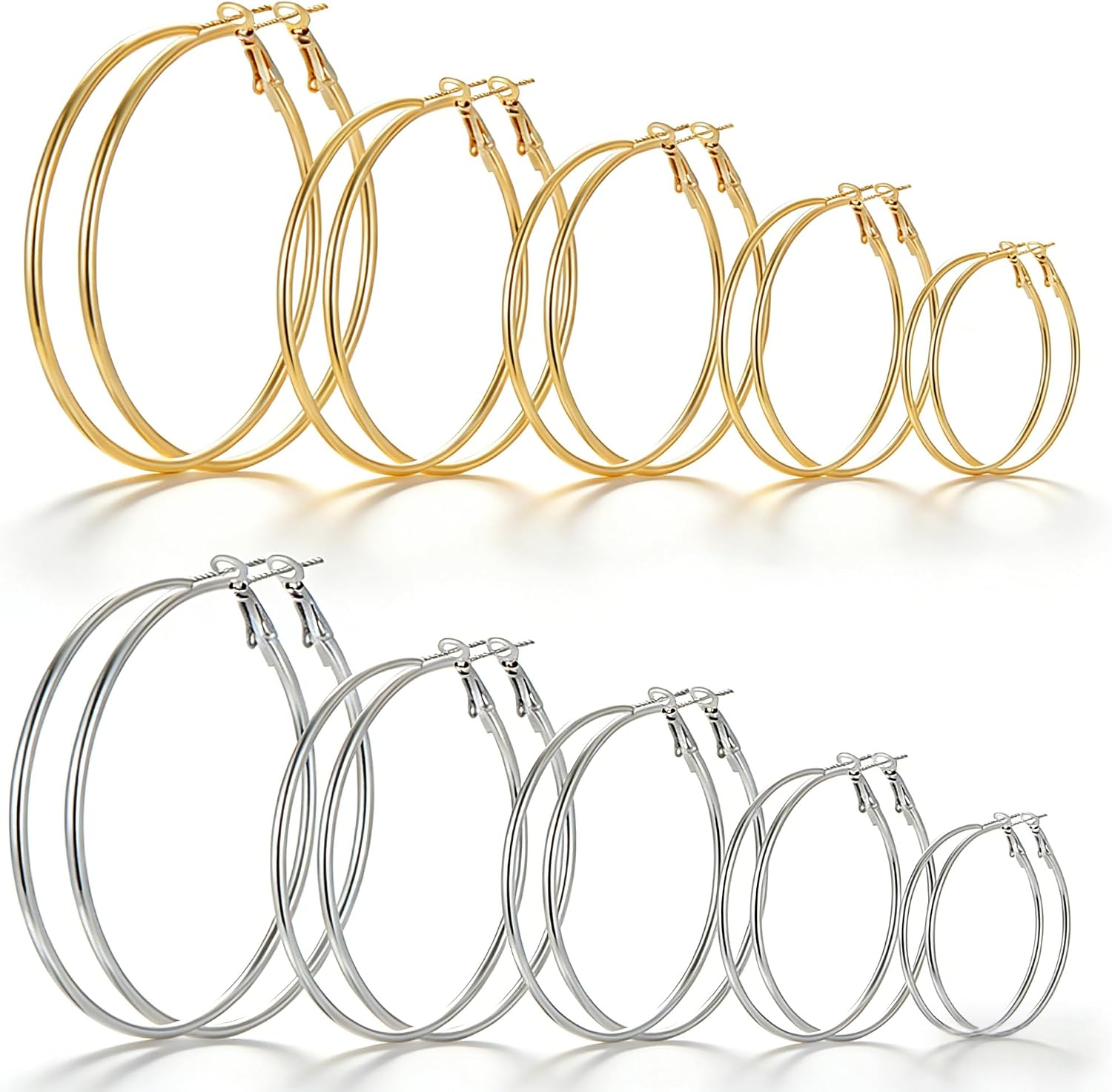 Nine Pairs Assorted Gold Finish Hoop Earrings Set - Image 9