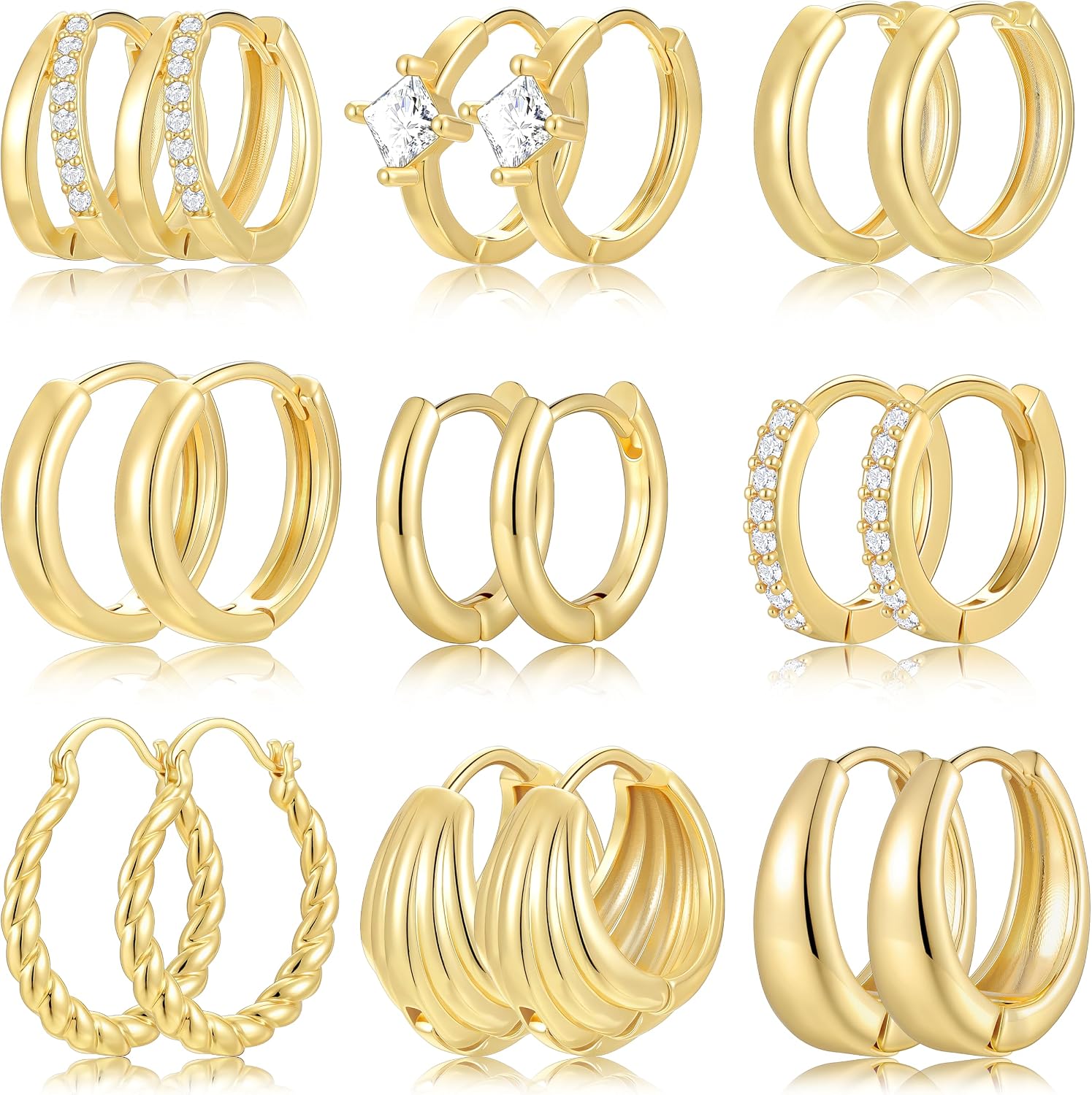 Nine Pairs Assorted Gold Finish Hoop Earrings Set - Image 11