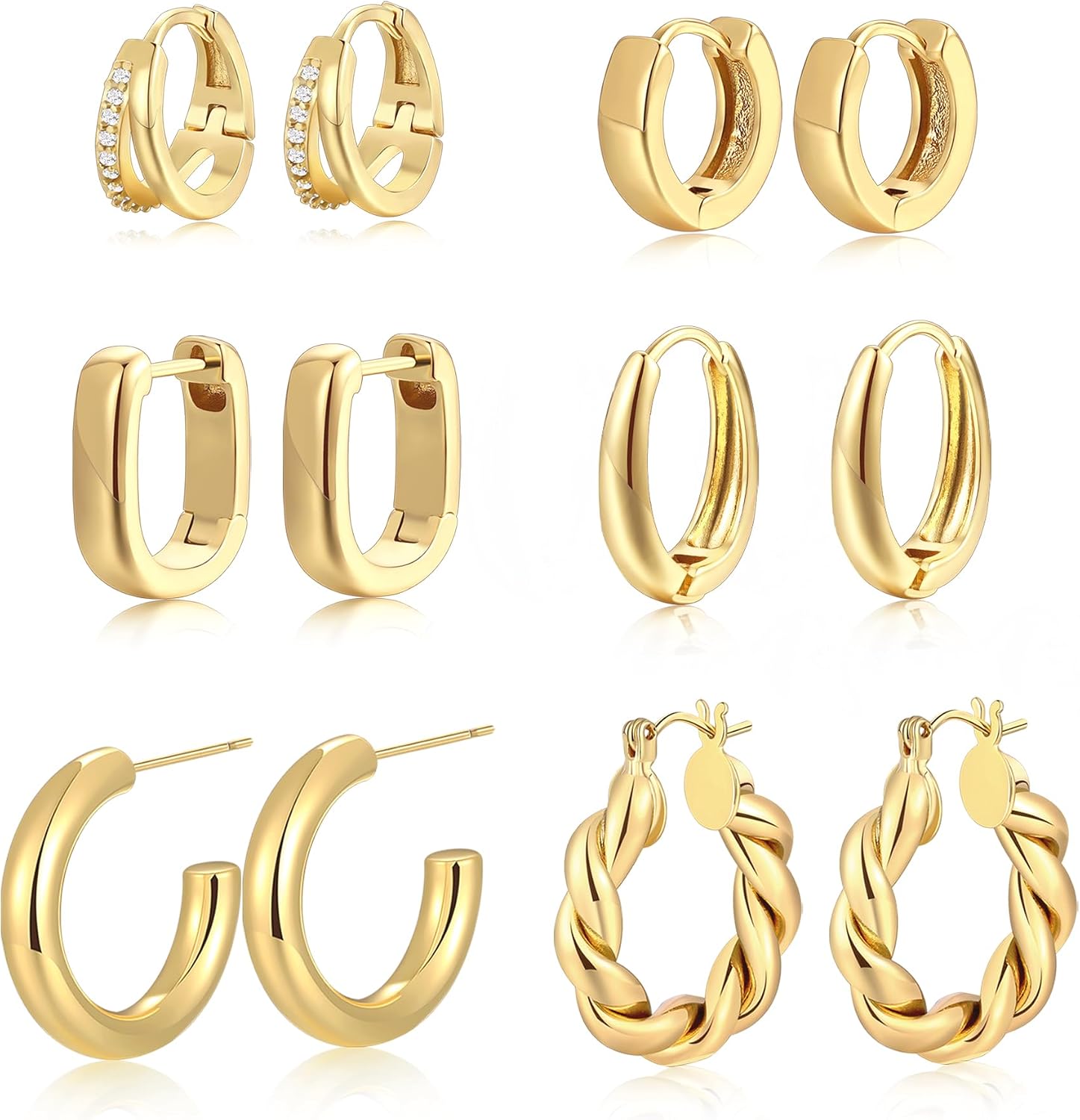 Nine Pairs Assorted Gold Finish Hoop Earrings Set - Image 7