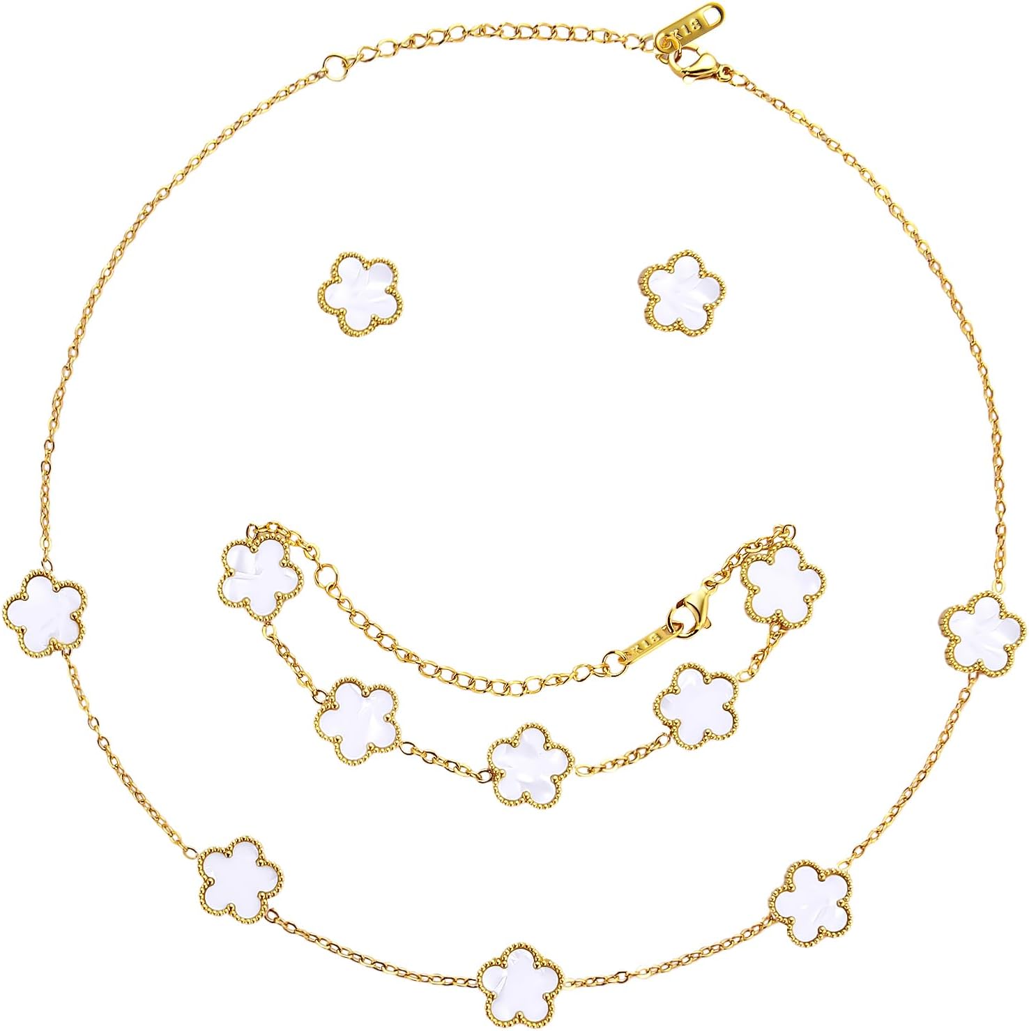 Gold Finish Clover Design Necklace, Bracelet, and Earrings Set - Image 8
