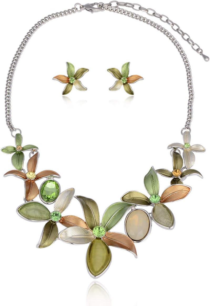 Green Floral Imitation Jewellery Set, Necklace and Earrings - Image 33
