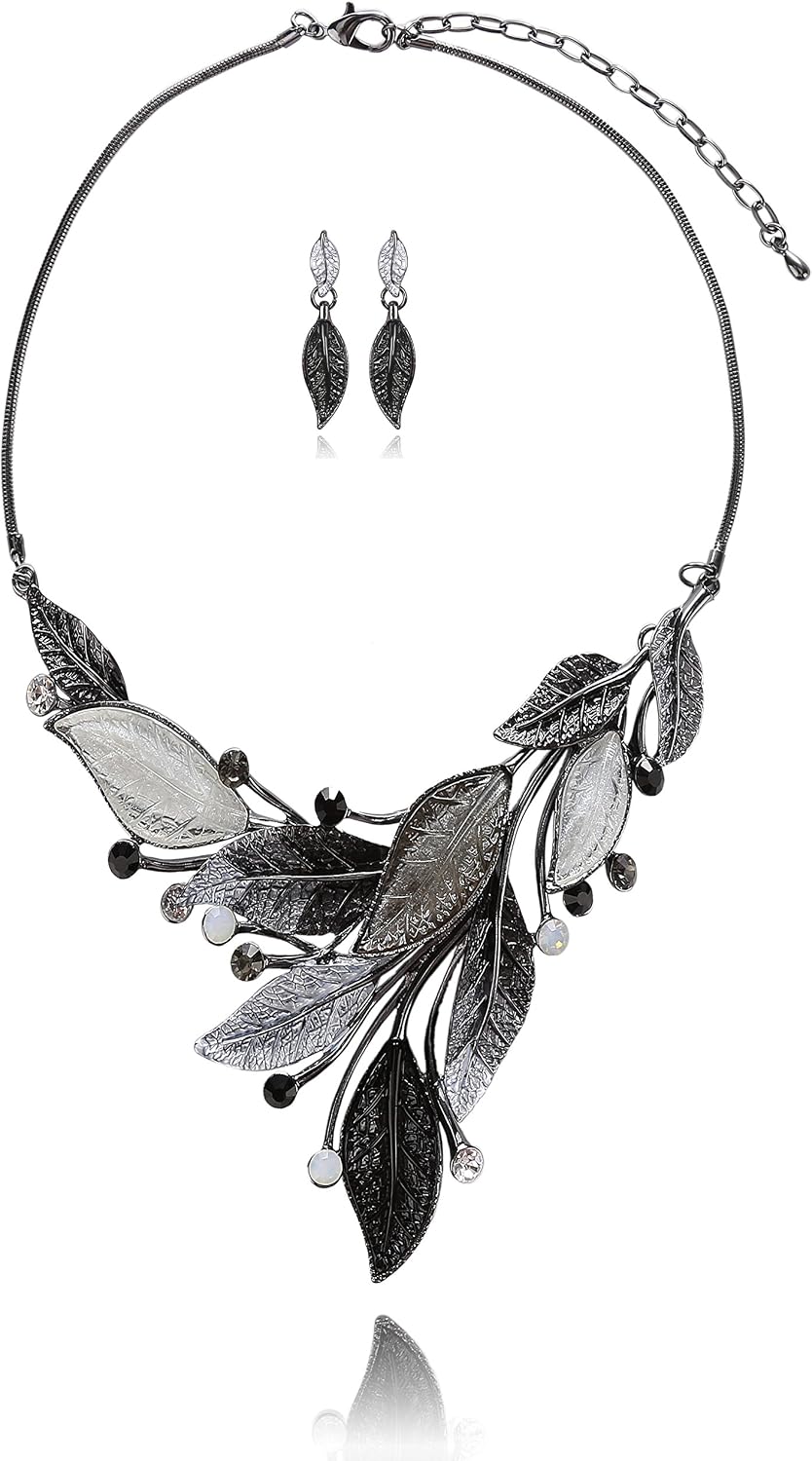 Green Floral Imitation Jewellery Set, Necklace and Earrings - Image 22