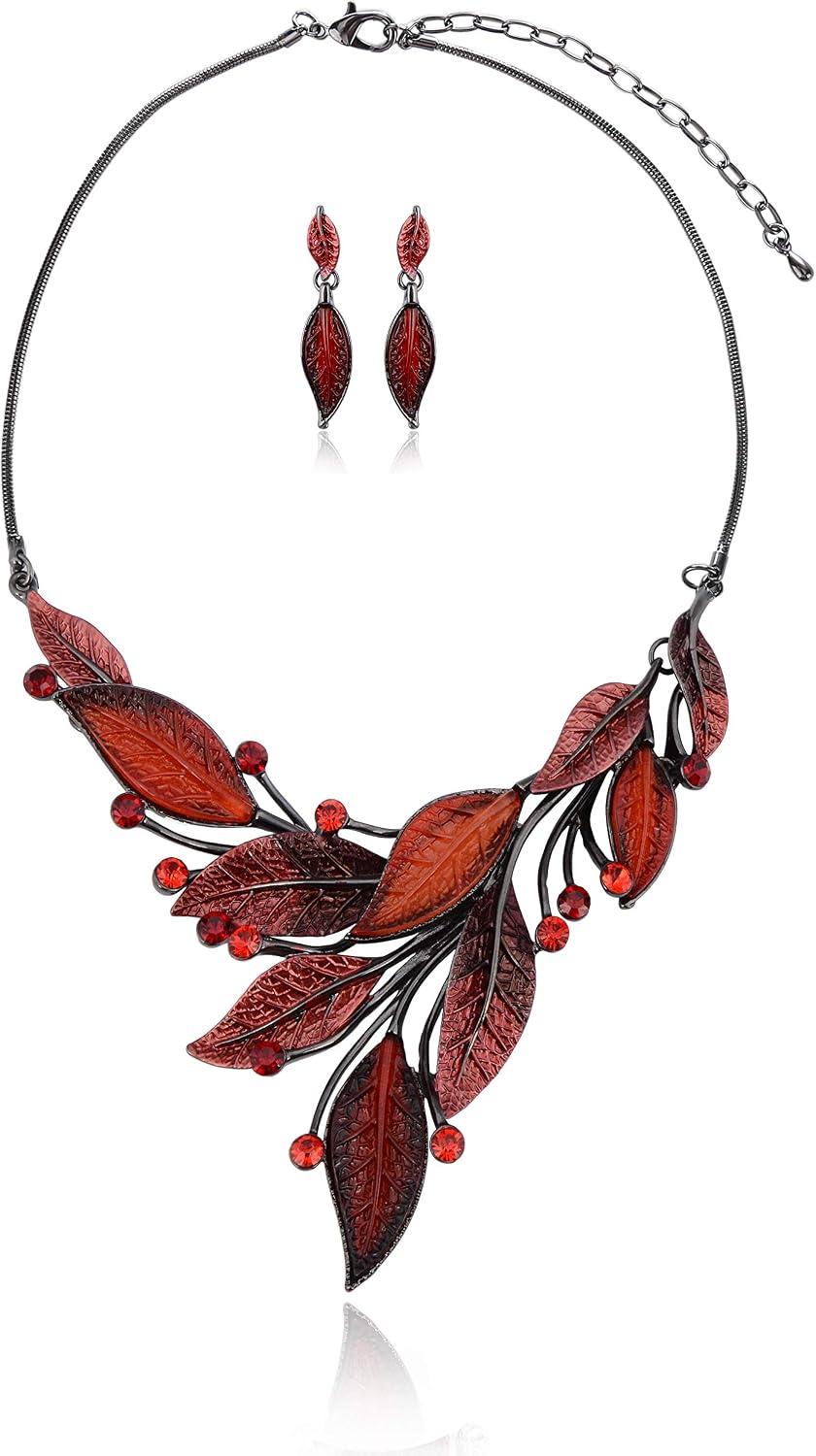 Green Floral Imitation Jewellery Set, Necklace and Earrings - Image 28