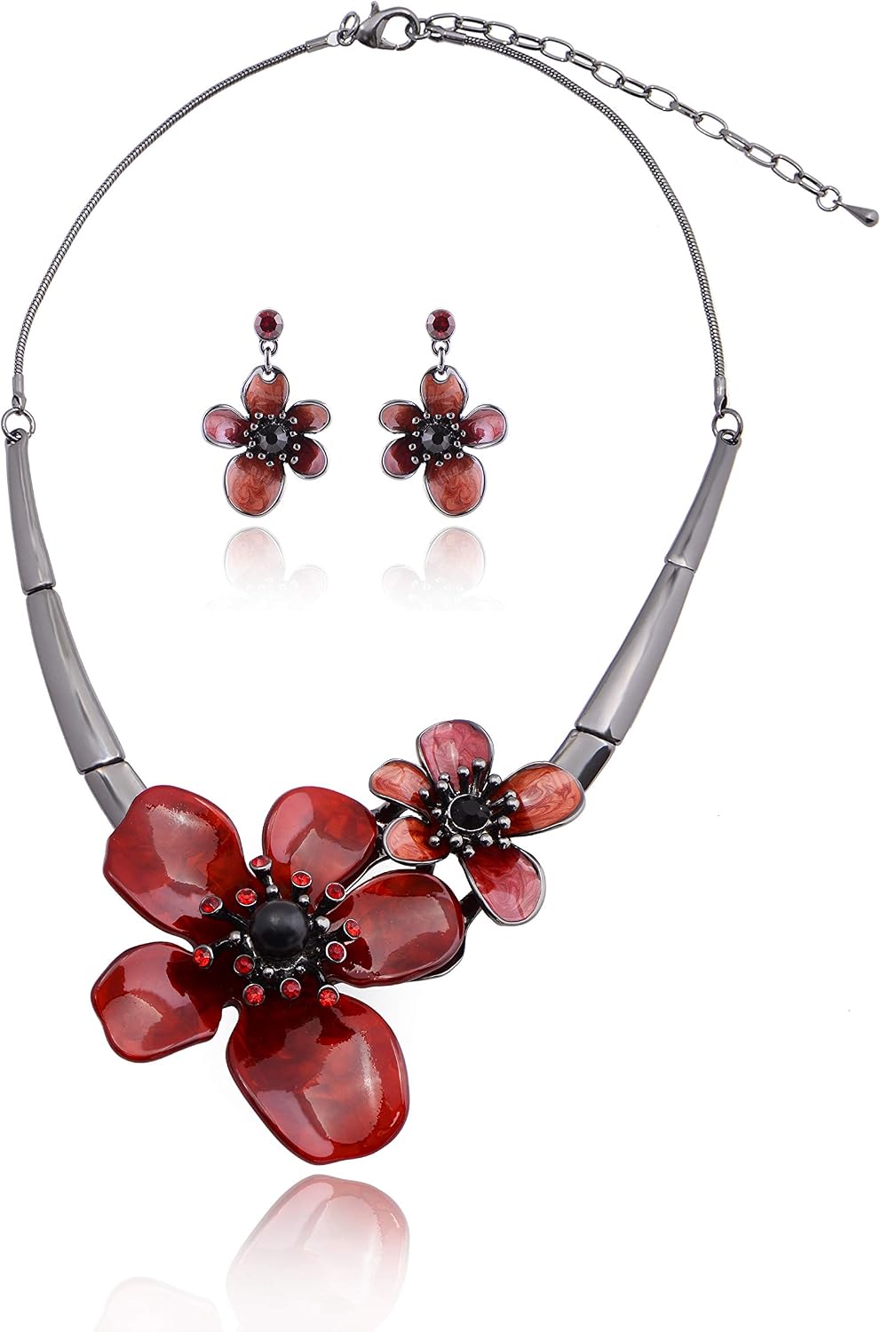Green Floral Imitation Jewellery Set, Necklace and Earrings - Image 21