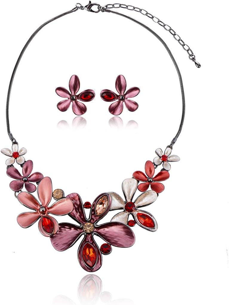 Green Floral Imitation Jewellery Set, Necklace and Earrings - Image 31