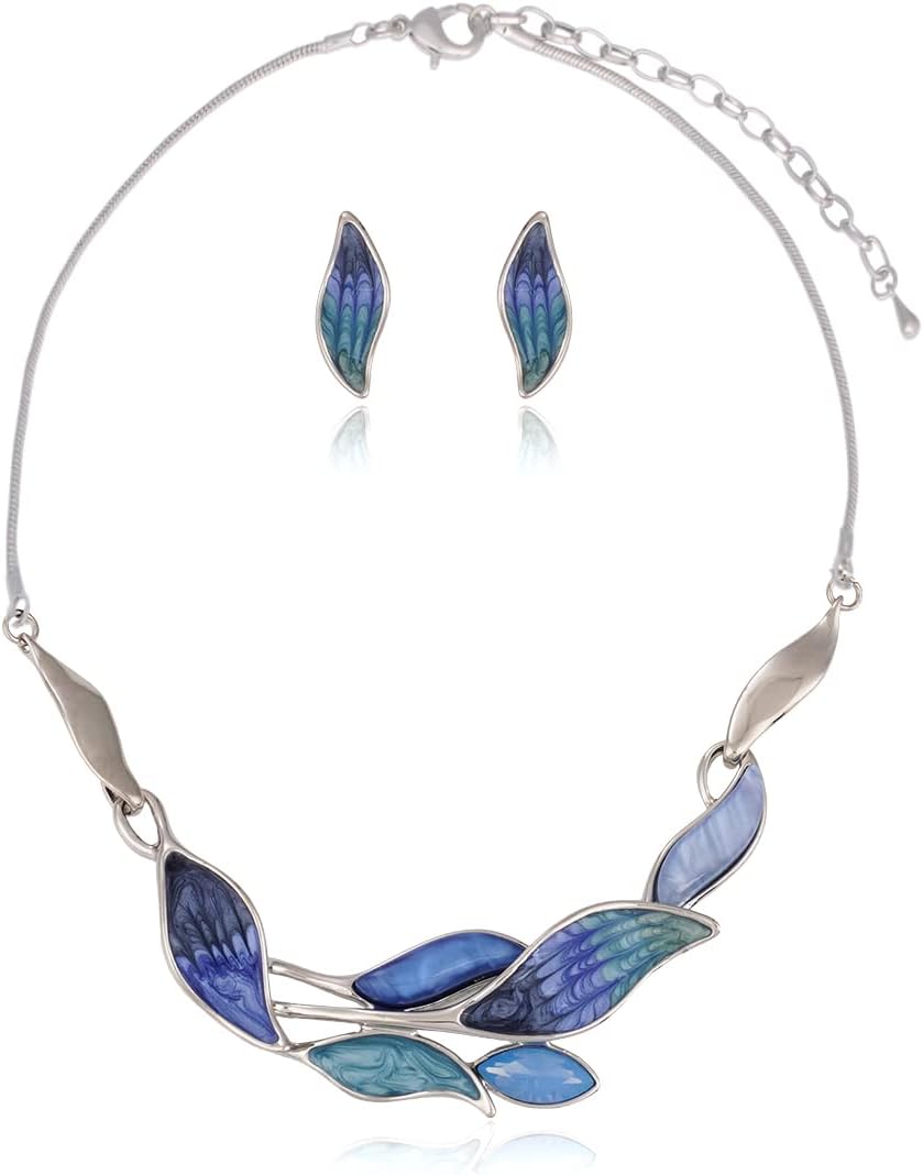 Green Floral Imitation Jewellery Set, Necklace and Earrings - Image 15