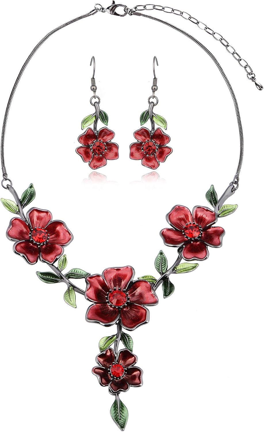 Green Floral Imitation Jewellery Set, Necklace and Earrings - Image 35