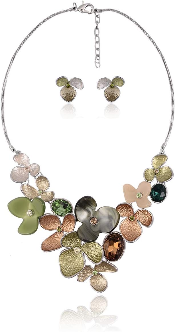 Green Floral Imitation Jewellery Set, Necklace and Earrings - Image 32