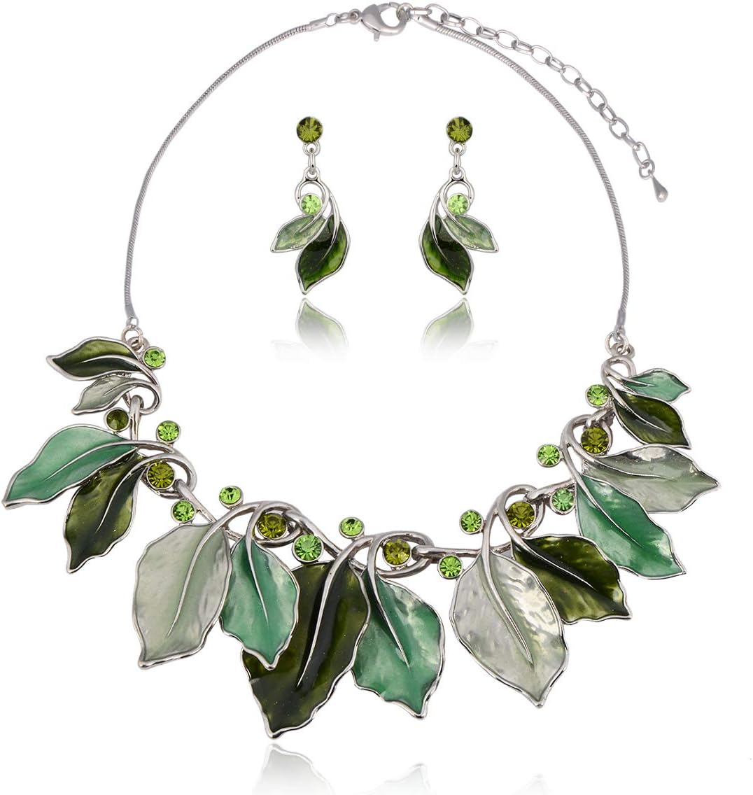 Green Floral Imitation Jewellery Set, Necklace and Earrings - Image 11