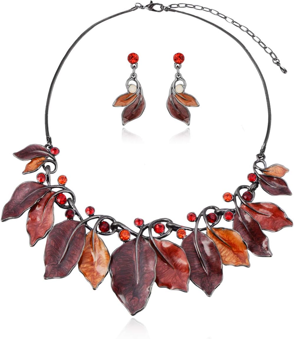 Green Floral Imitation Jewellery Set, Necklace and Earrings - Image 30