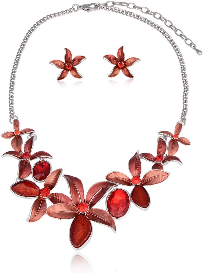 Green Floral Imitation Jewellery Set, Necklace and Earrings - Image 8