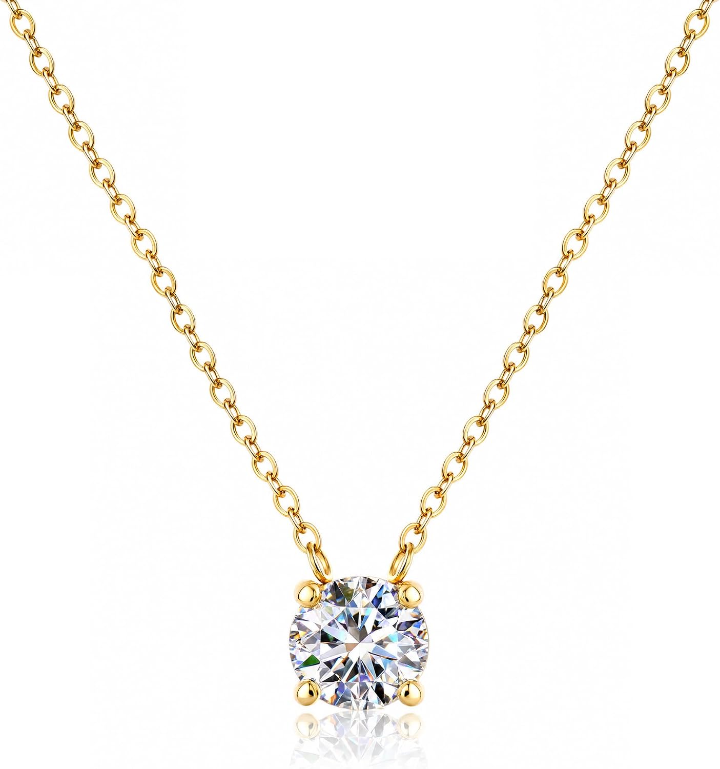 Solitaire Cubic Zirconia Pendant Necklace, Silver Finish Chain - Image 10
