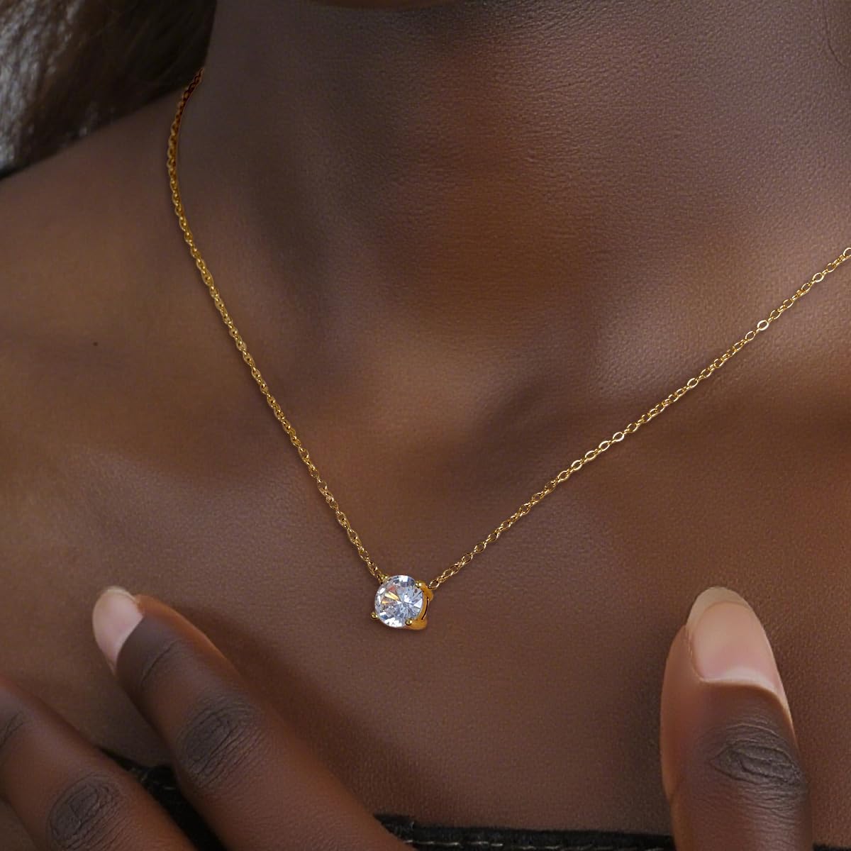 Solitaire Cubic Zirconia Pendant Necklace, Silver Finish Chain - Image 8