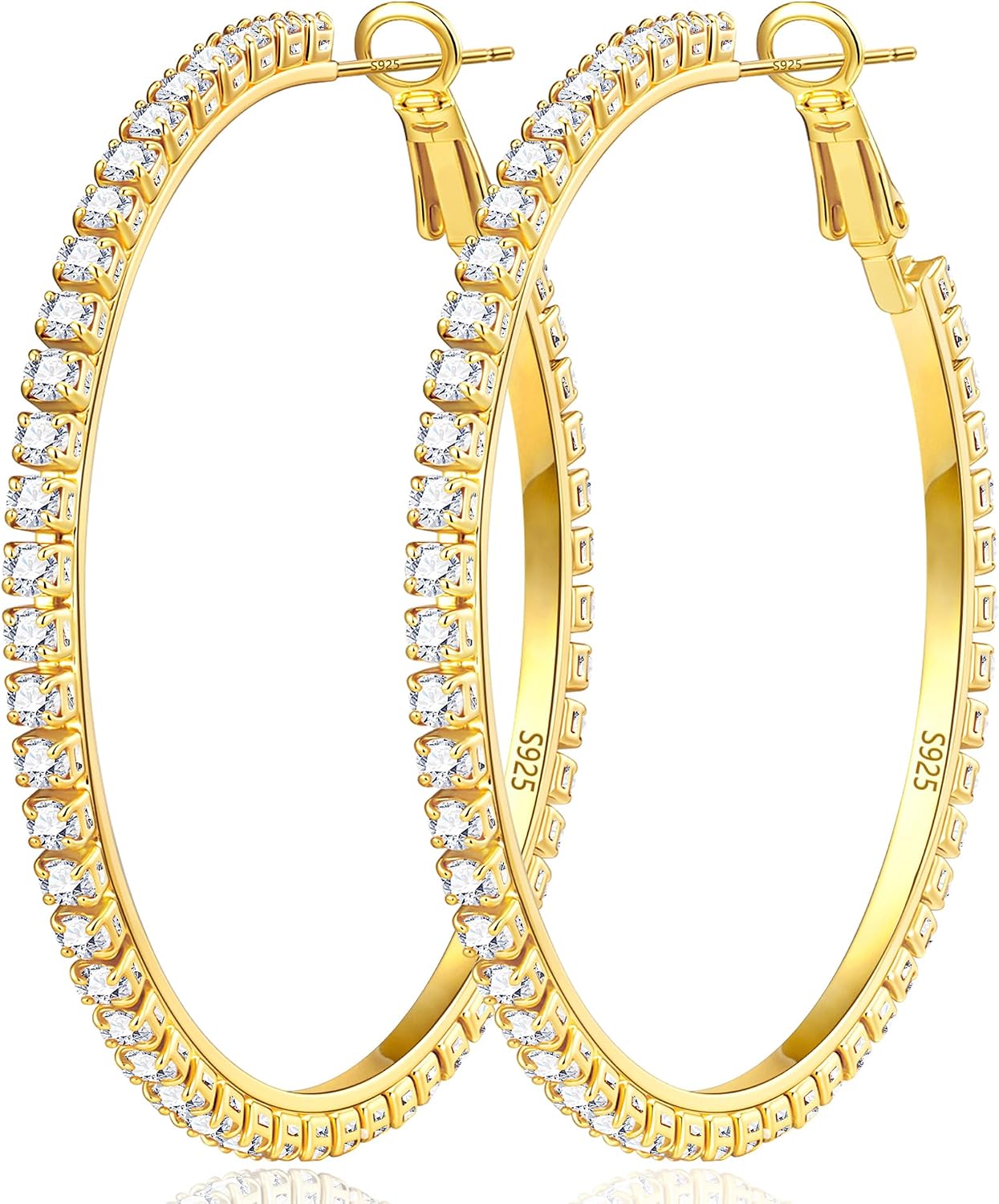 Gold Plated Cubic Zirconia Hoop Earrings, One Pair