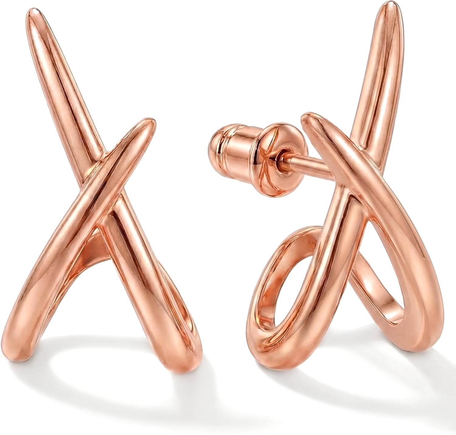 Gold Finish Crossover Design Stud Earrings, One Pair - Image 12