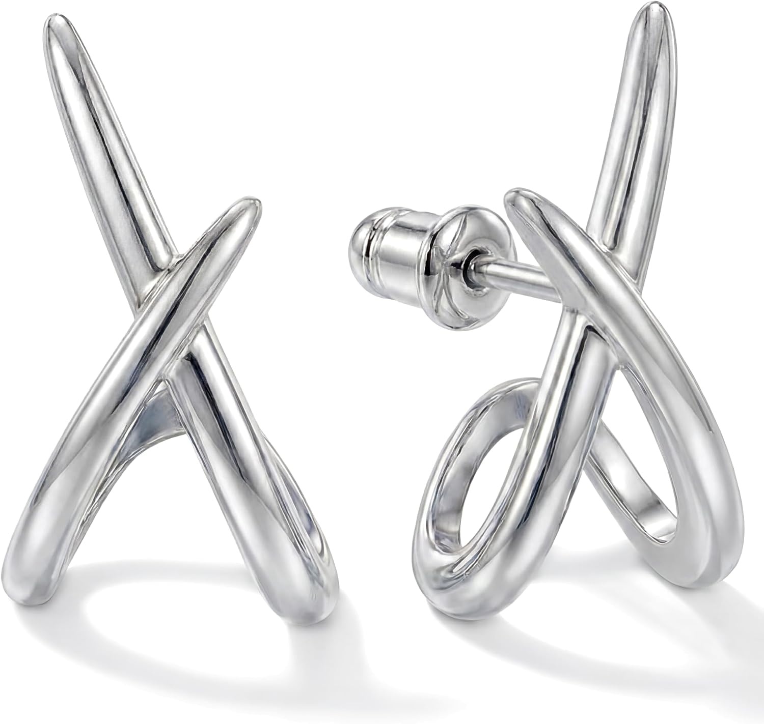 Gold Finish Crossover Design Stud Earrings, One Pair - Image 10