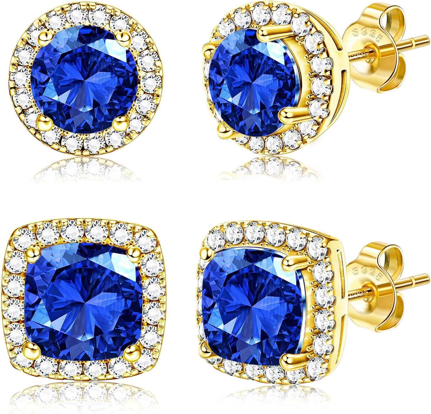 Halo Stud Earrings Set, Round and Square Clear Stone, Two Pairs - Image 13