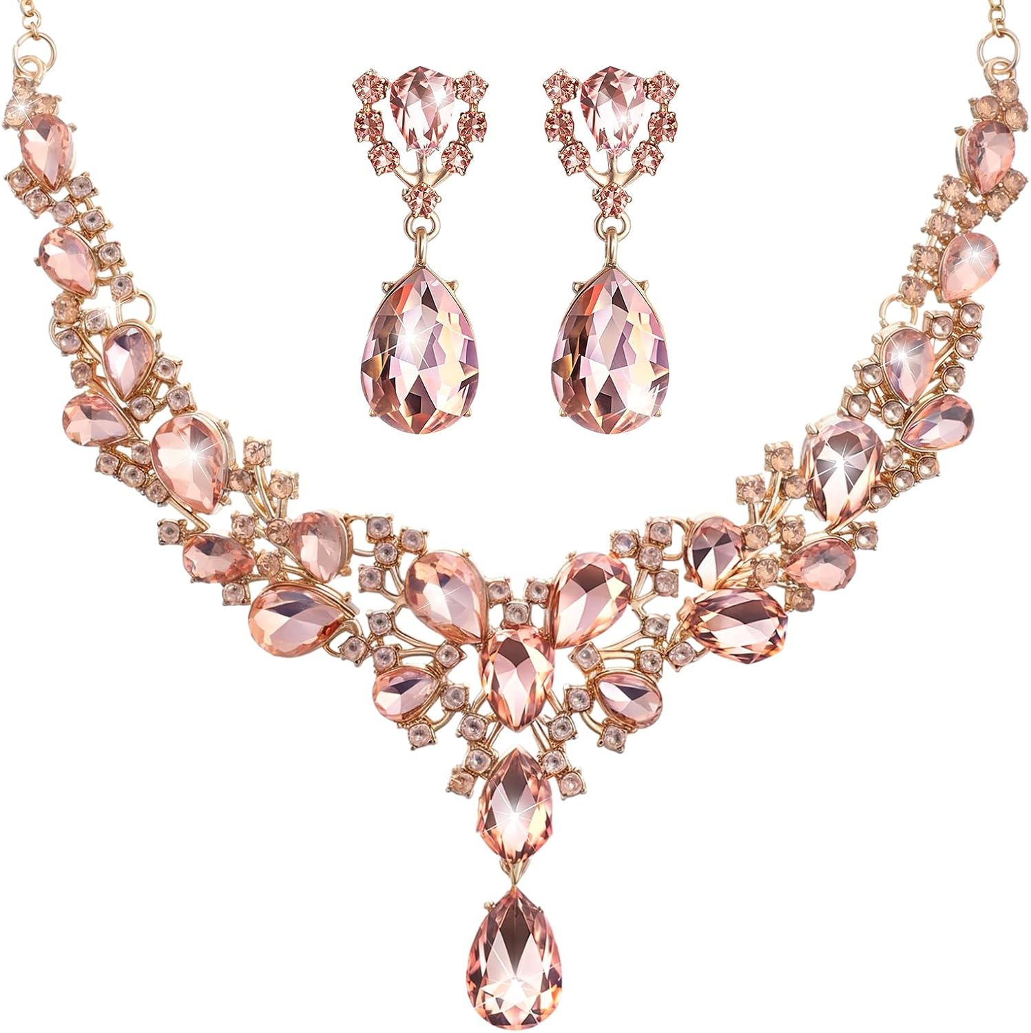 Clear Stone Teardrop Necklace and Earrings Set - Image 21
