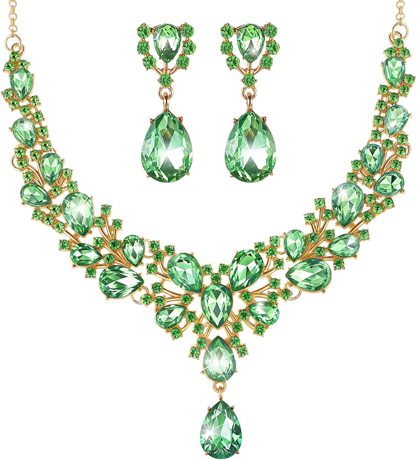 Clear Stone Teardrop Necklace and Earrings Set - Image 14