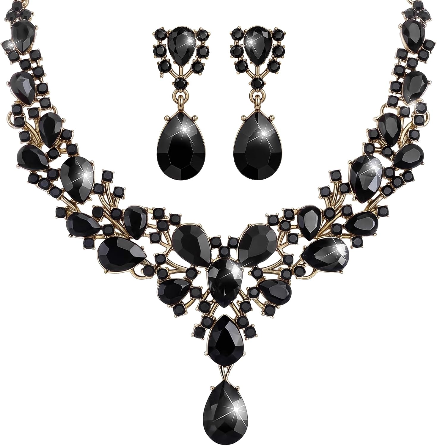 Clear Stone Teardrop Necklace and Earrings Set - Image 8