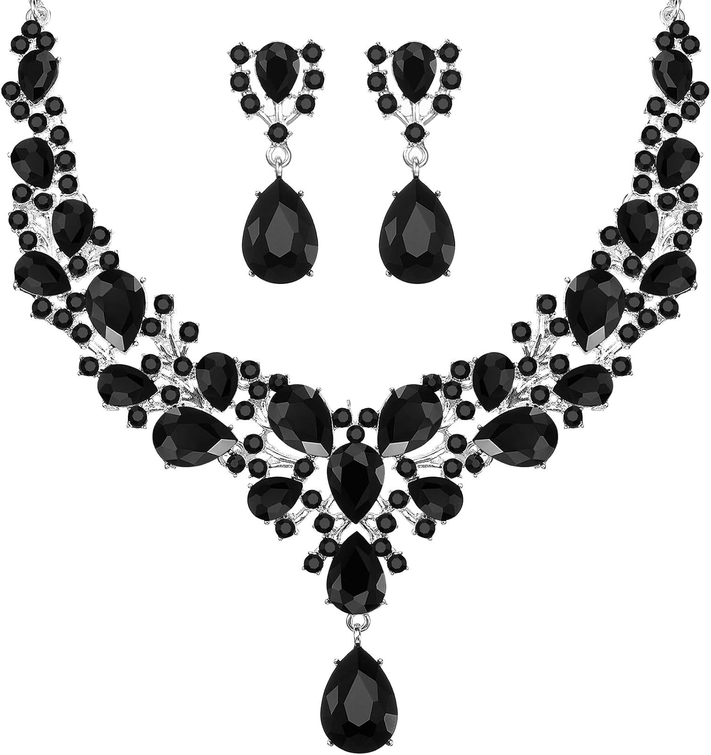 Clear Stone Teardrop Necklace and Earrings Set - Image 11