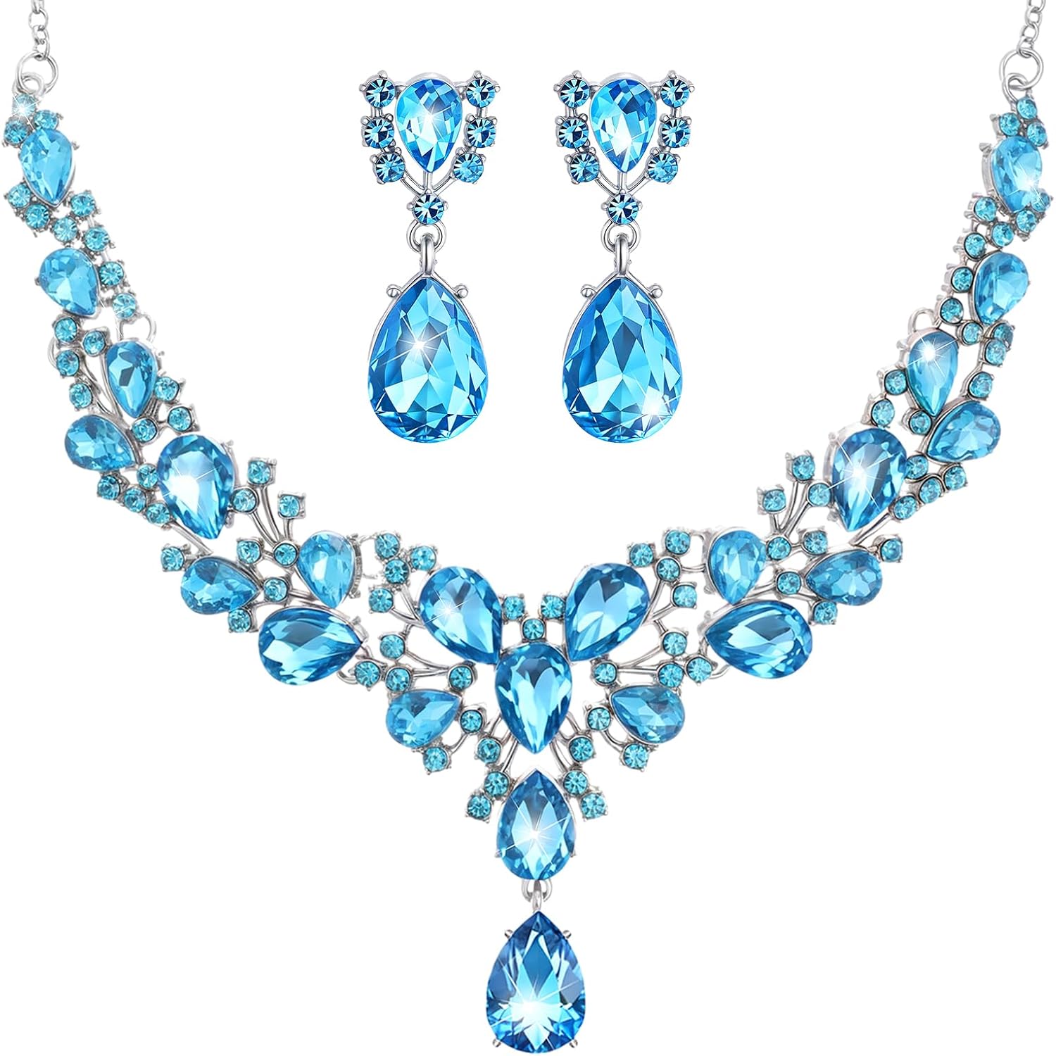 Clear Stone Teardrop Necklace and Earrings Set - Image 18