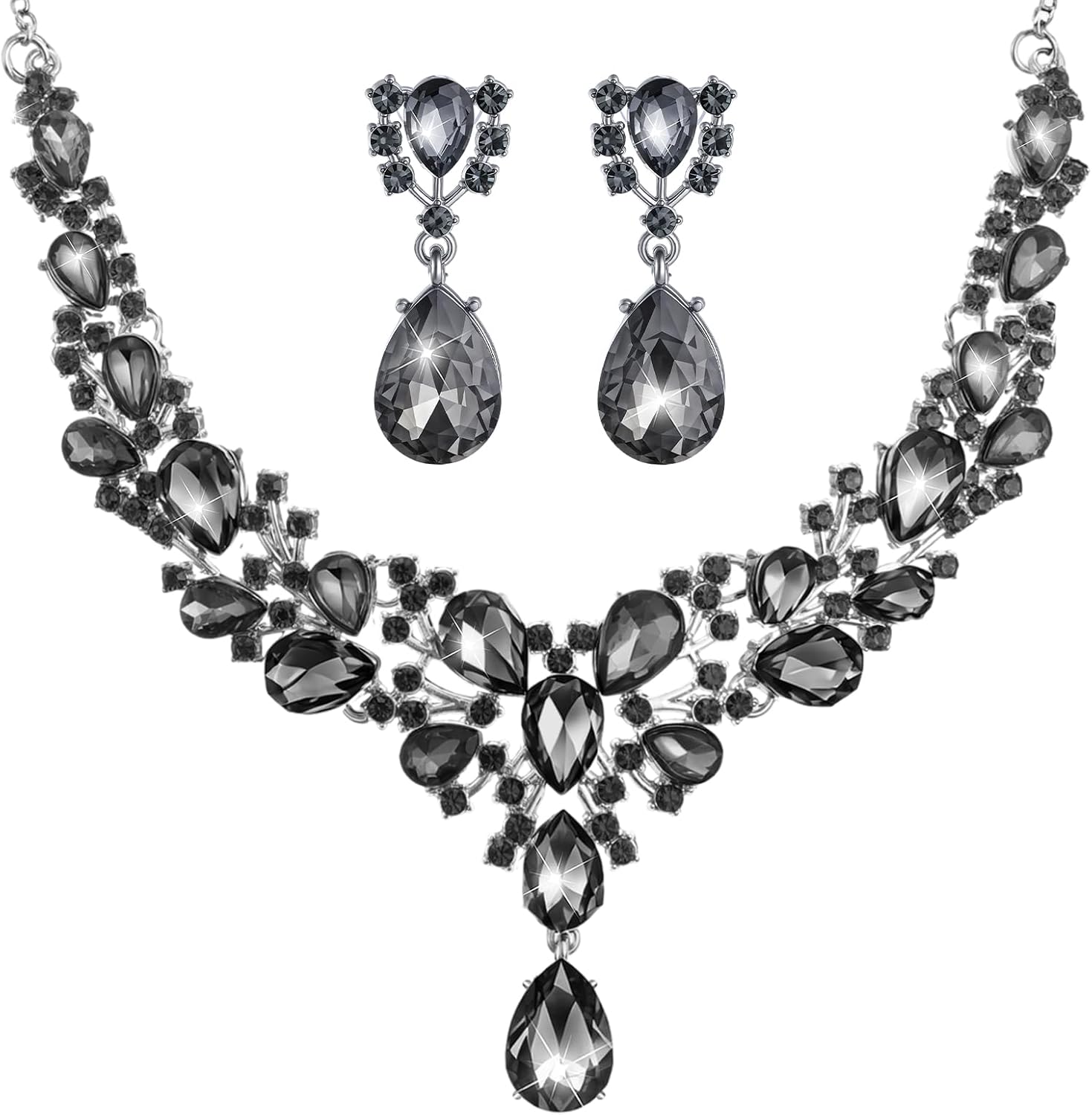Clear Stone Teardrop Necklace and Earrings Set - Image 12