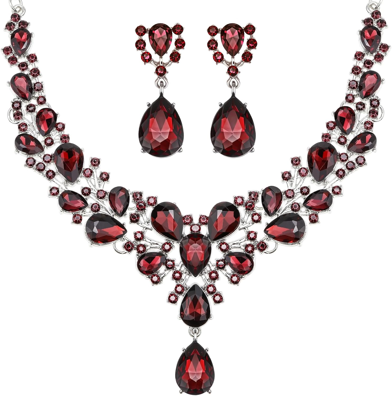 Clear Stone Teardrop Necklace and Earrings Set - Image 22