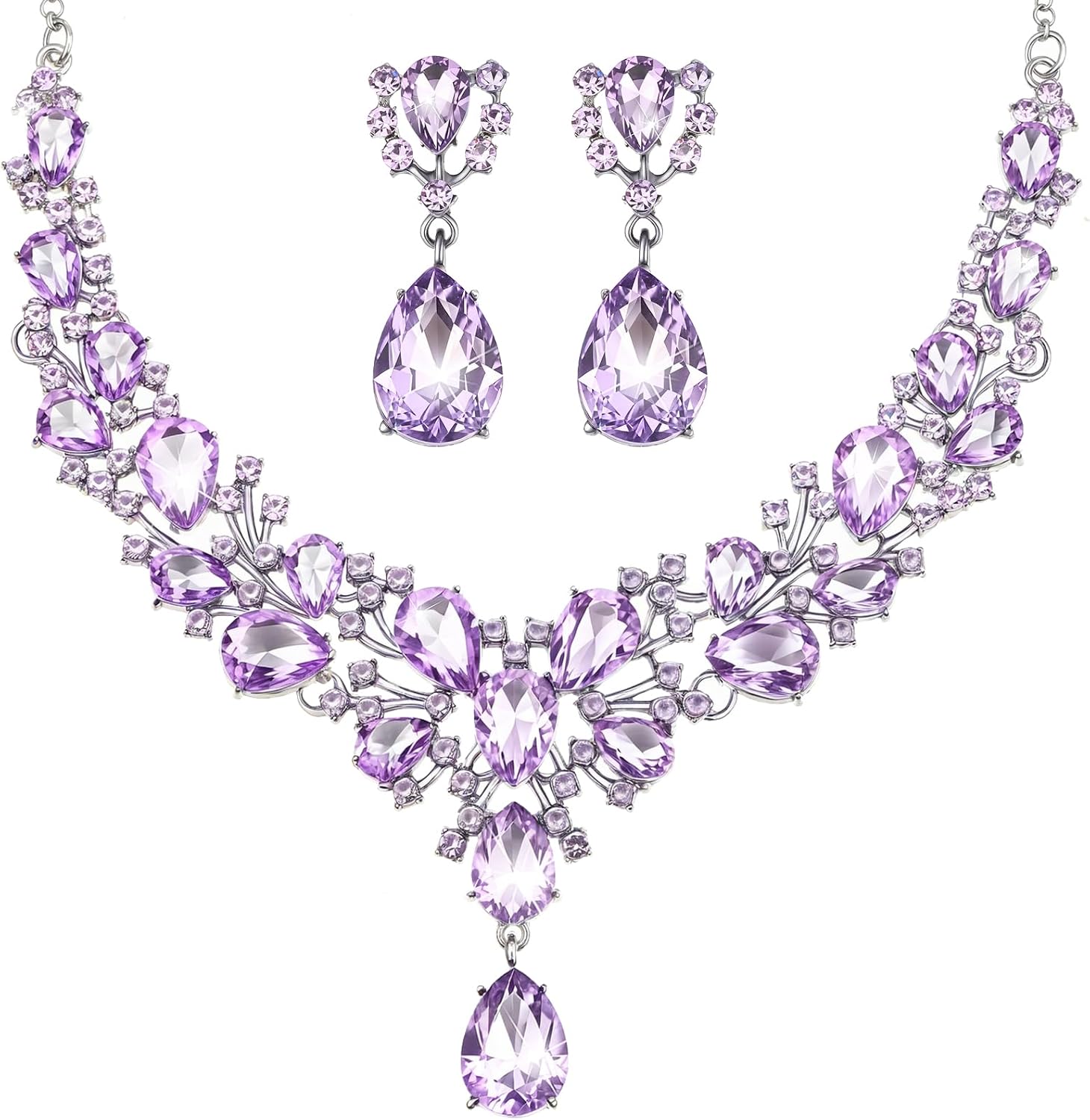 Clear Stone Teardrop Necklace and Earrings Set - Image 16