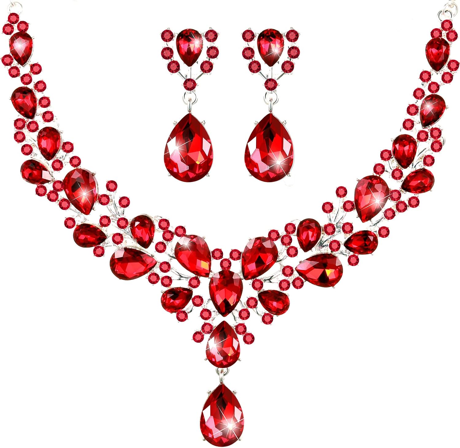 Clear Stone Teardrop Necklace and Earrings Set - Image 17