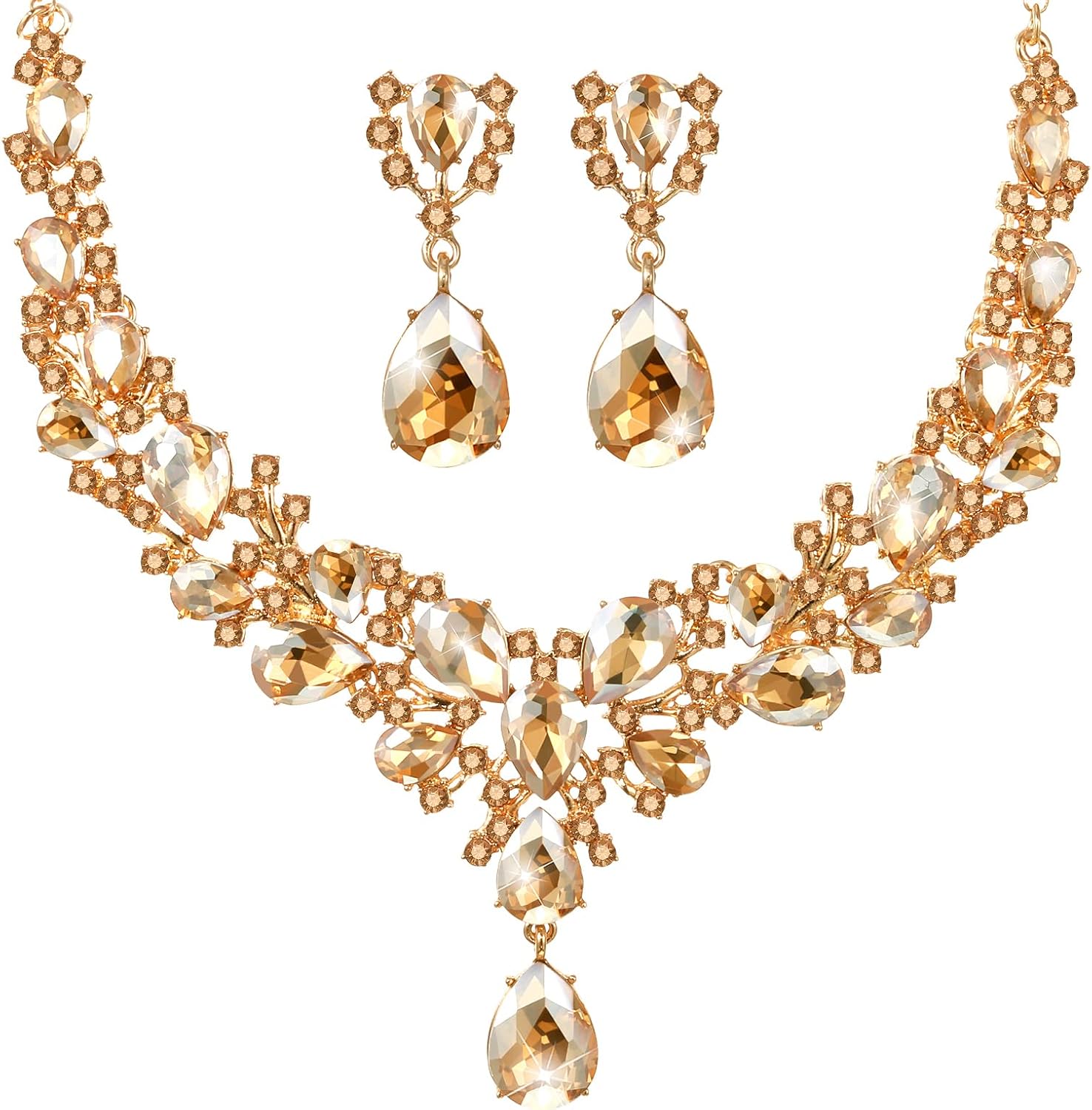 Clear Stone Teardrop Necklace and Earrings Set - Image 13