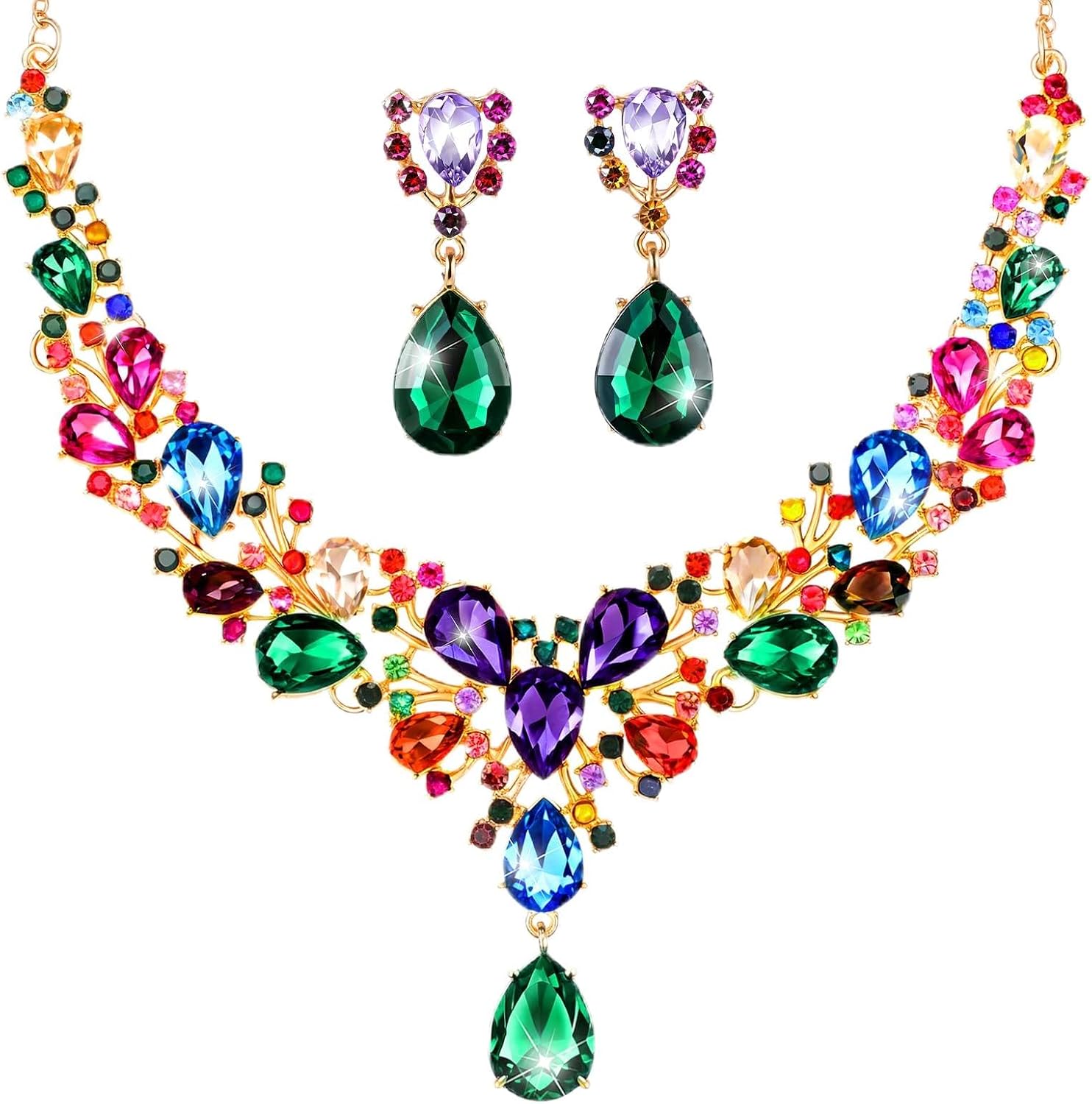 Clear Stone Teardrop Necklace and Earrings Set - Image 15
