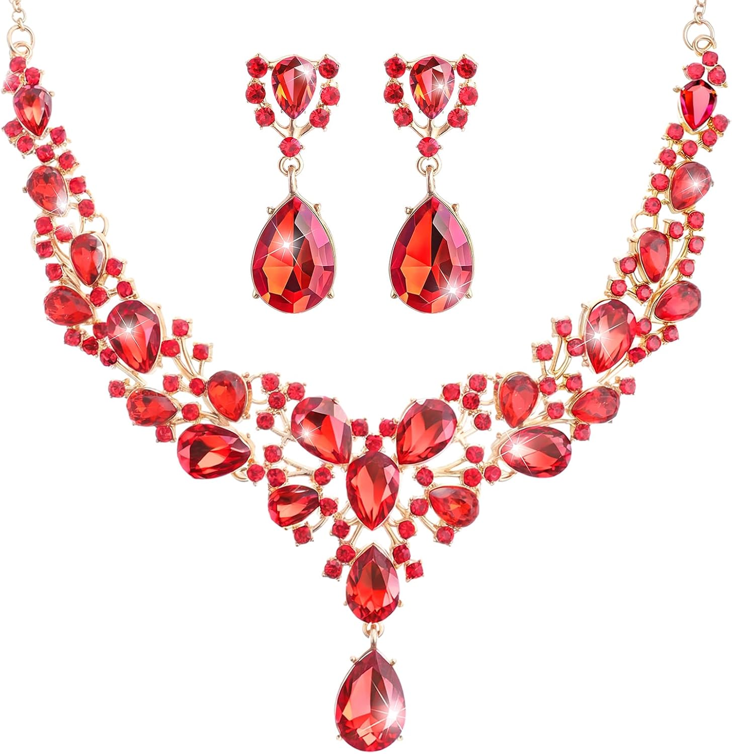Clear Stone Teardrop Necklace and Earrings Set - Image 10