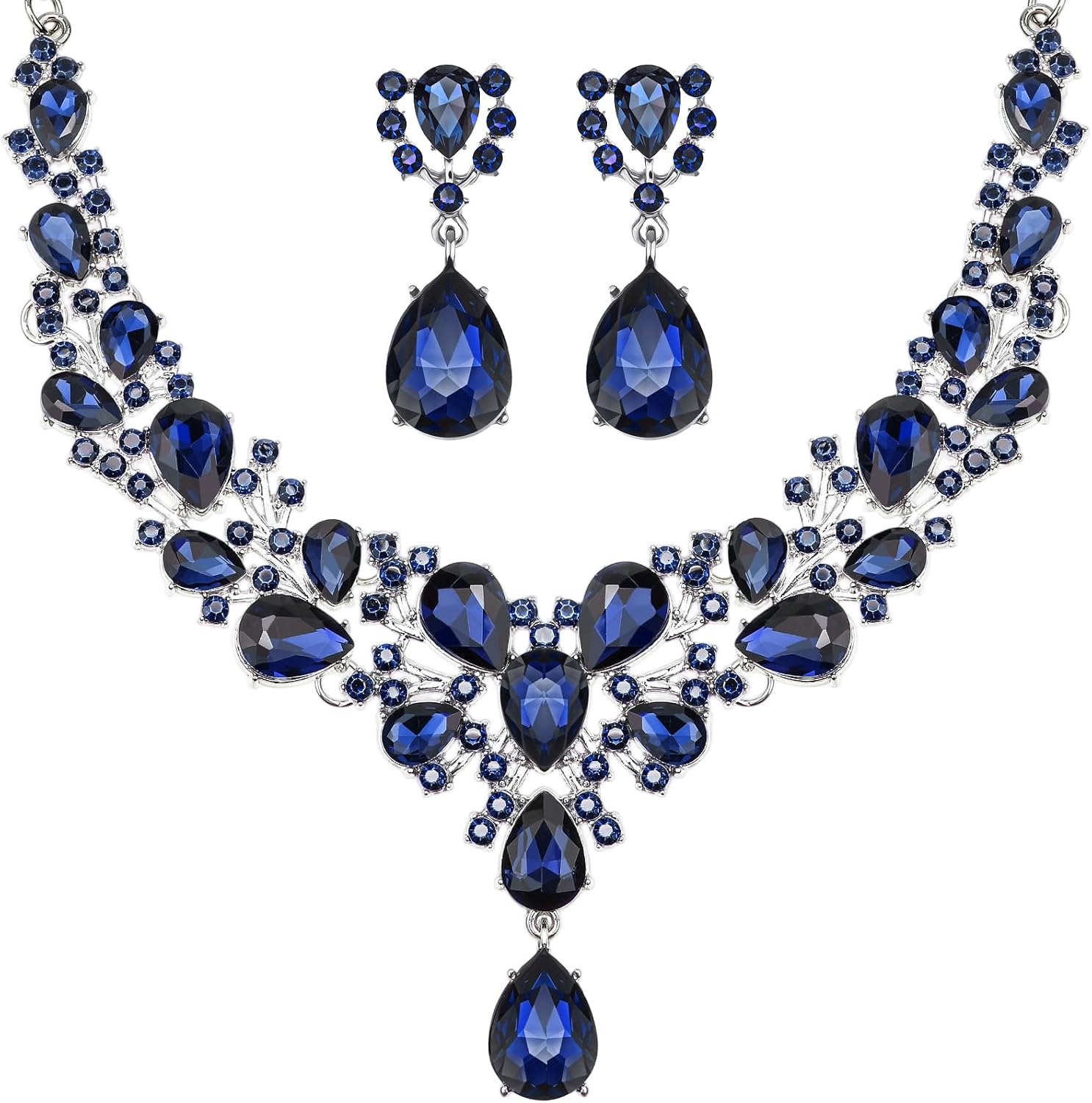 Clear Stone Teardrop Necklace and Earrings Set - Image 25